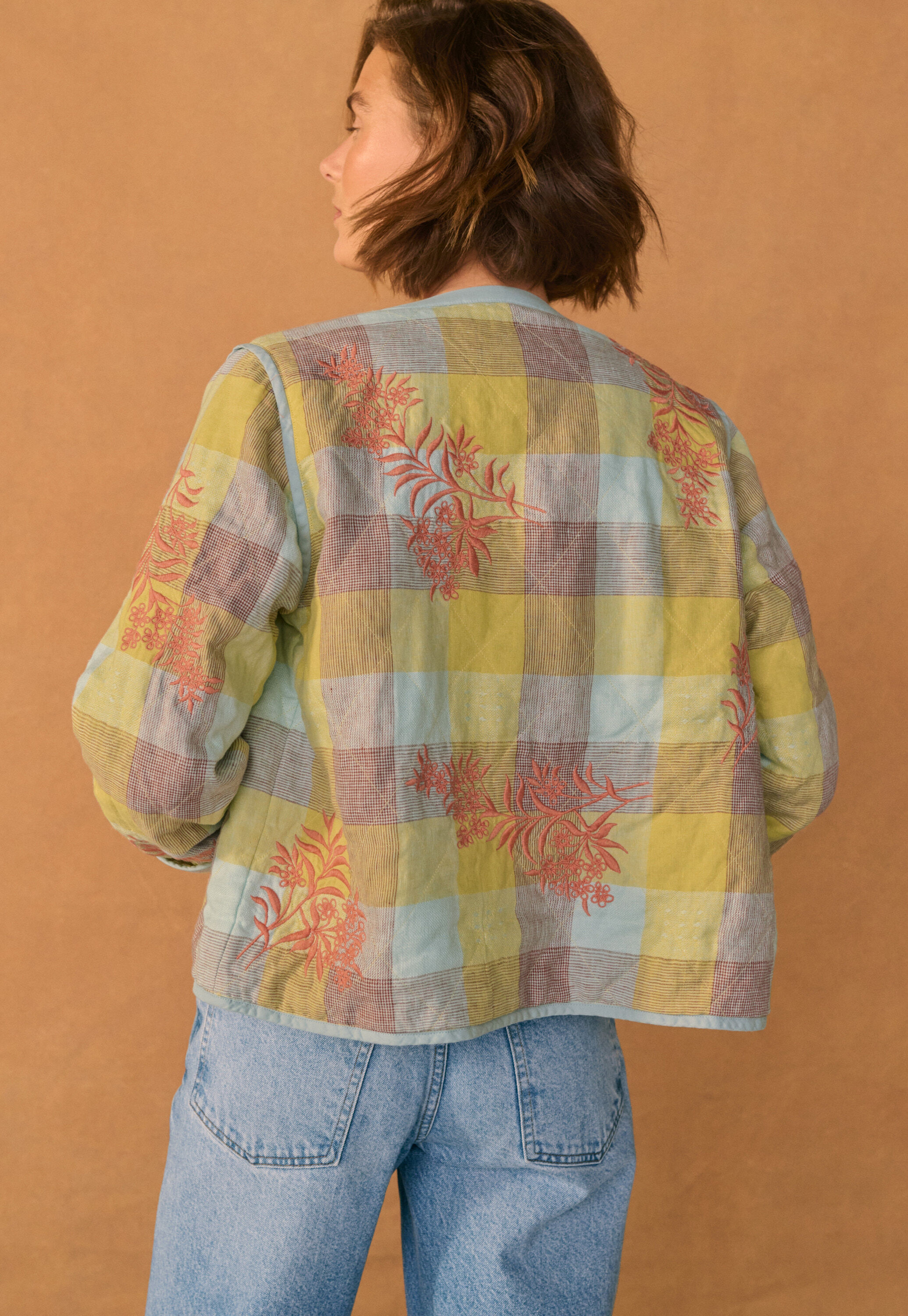 Embroidered gingham jacket