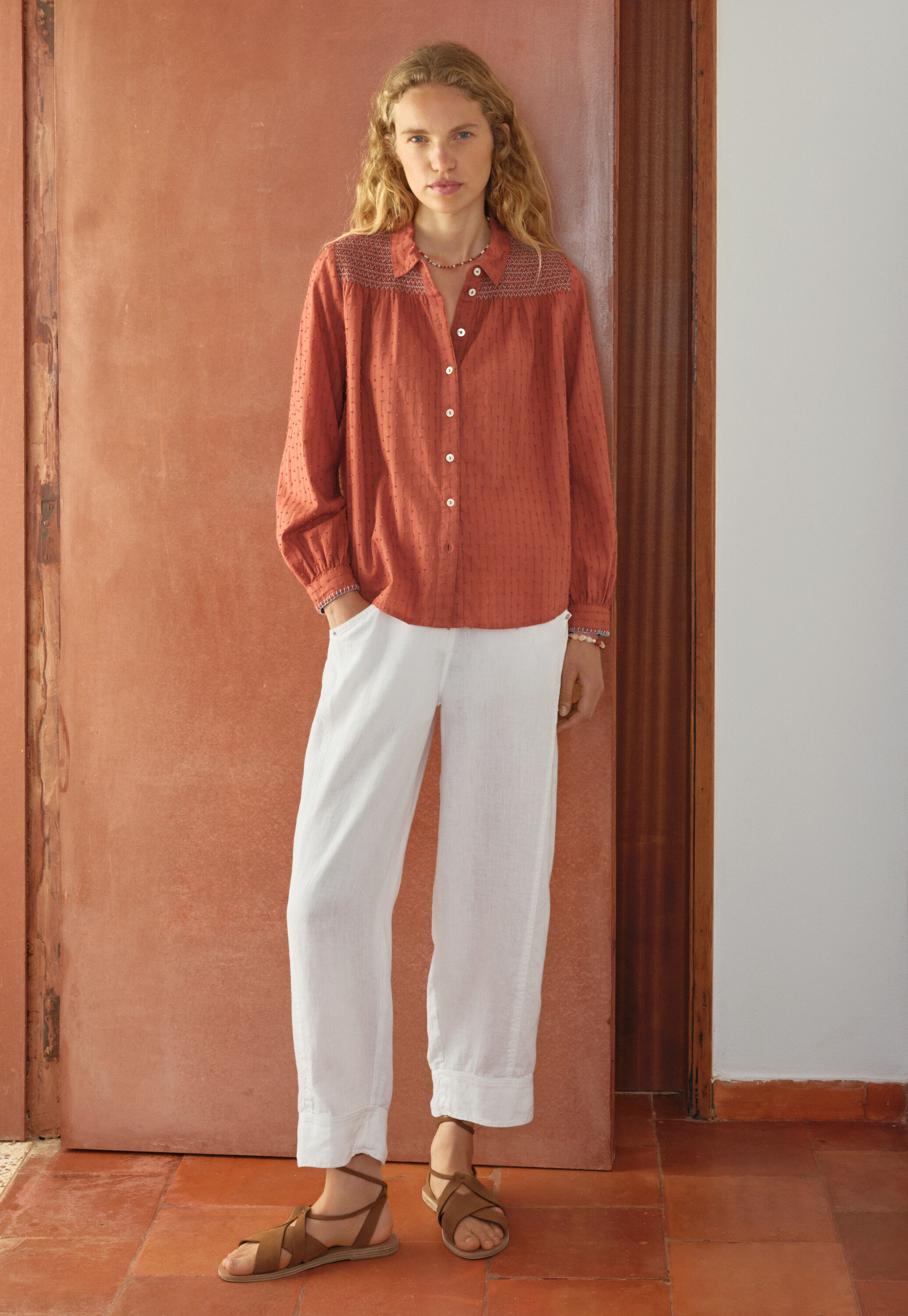 Shirring-detail shirt