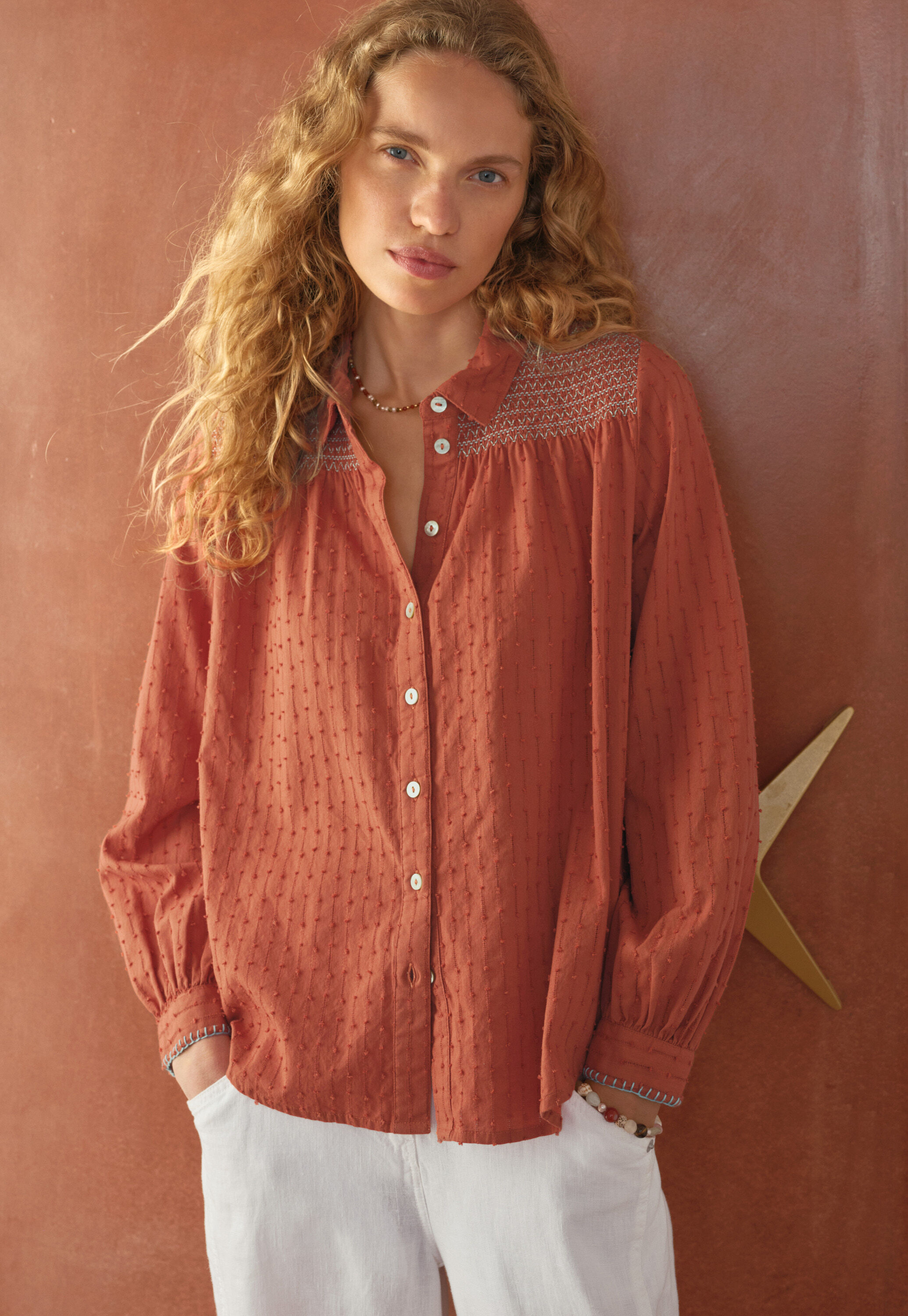 Shirring-detail shirt