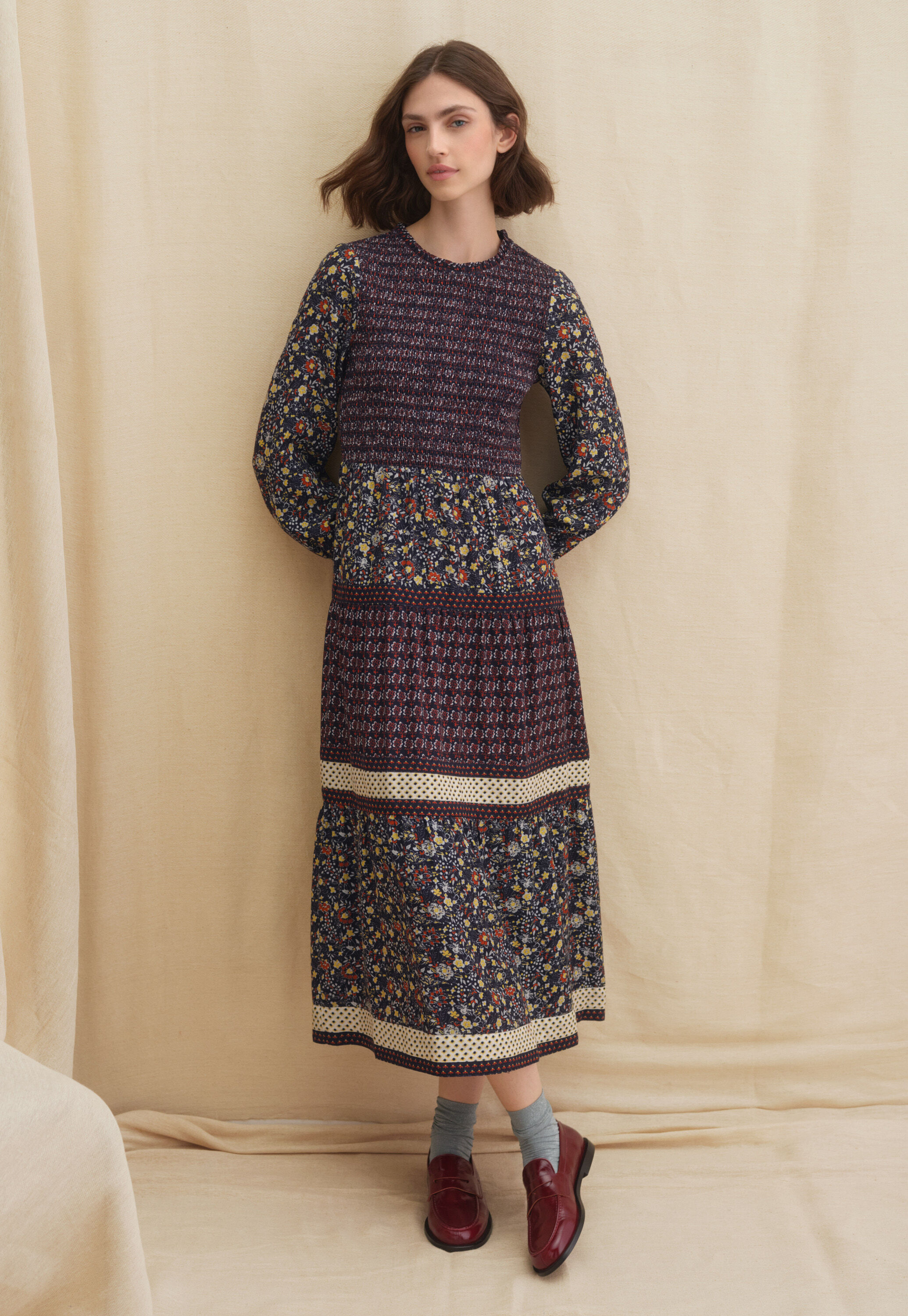 Shirring printed dress