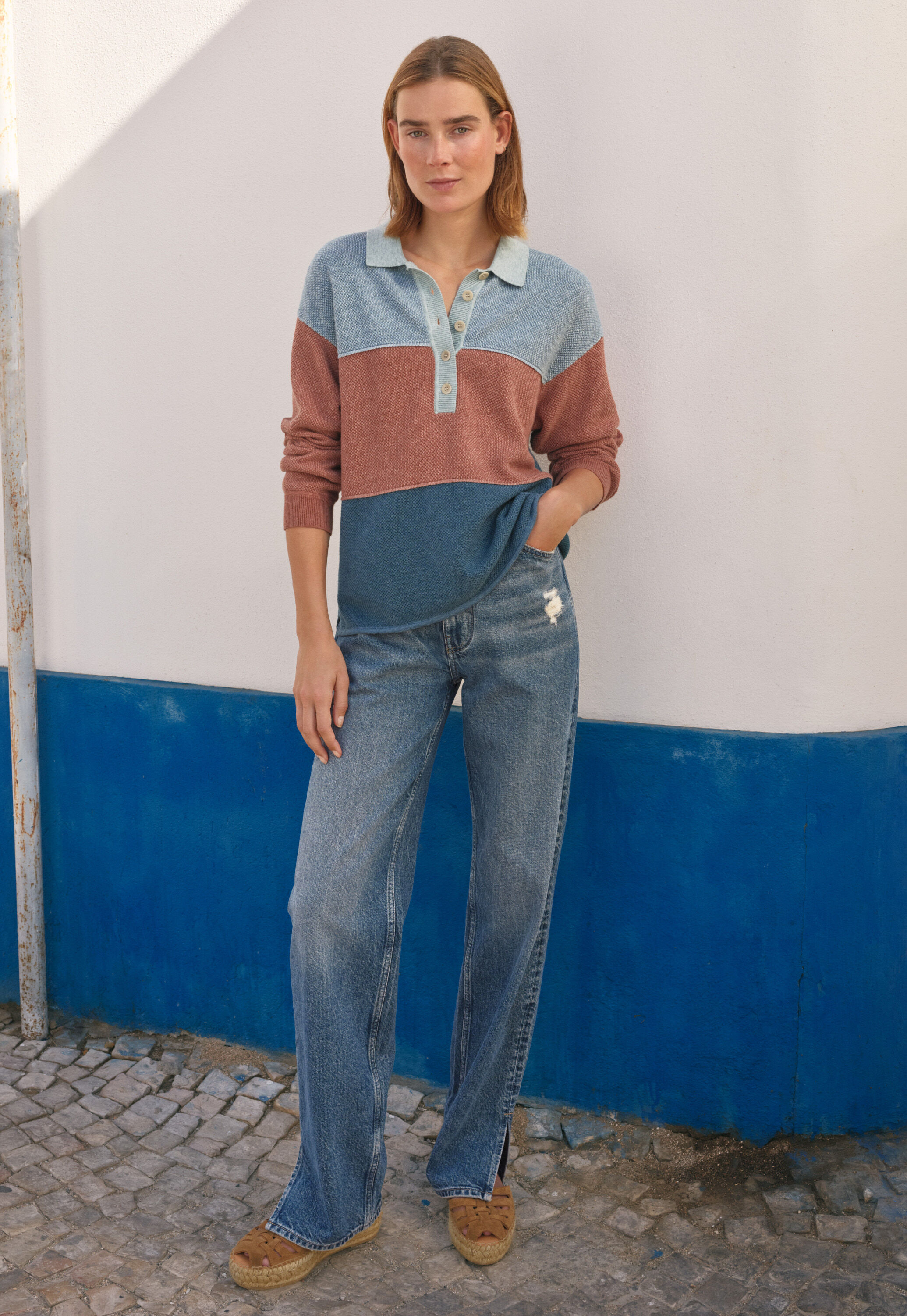 Piqu&eacute; striped rugby sweater