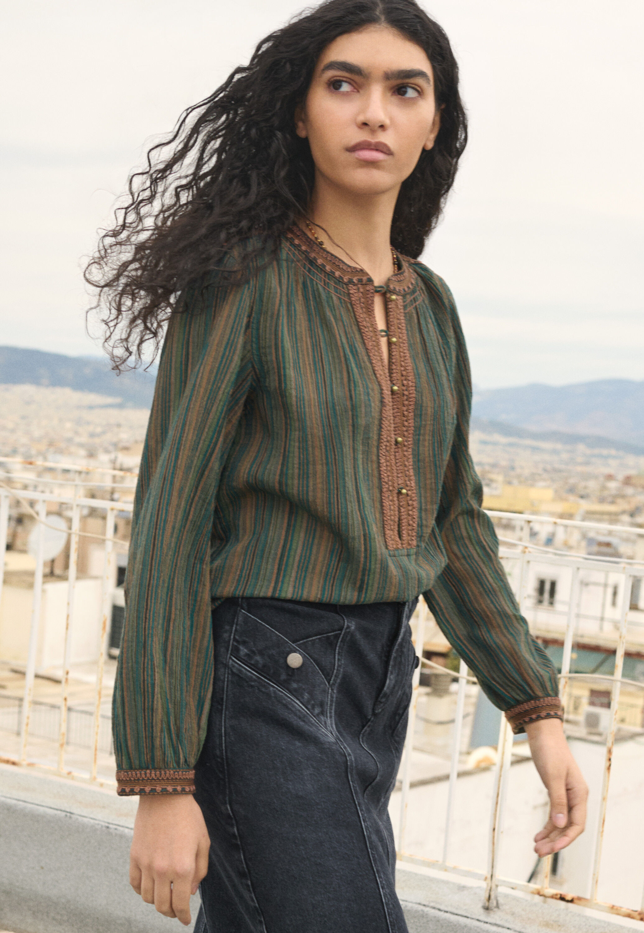 Crinkle stripe blouse