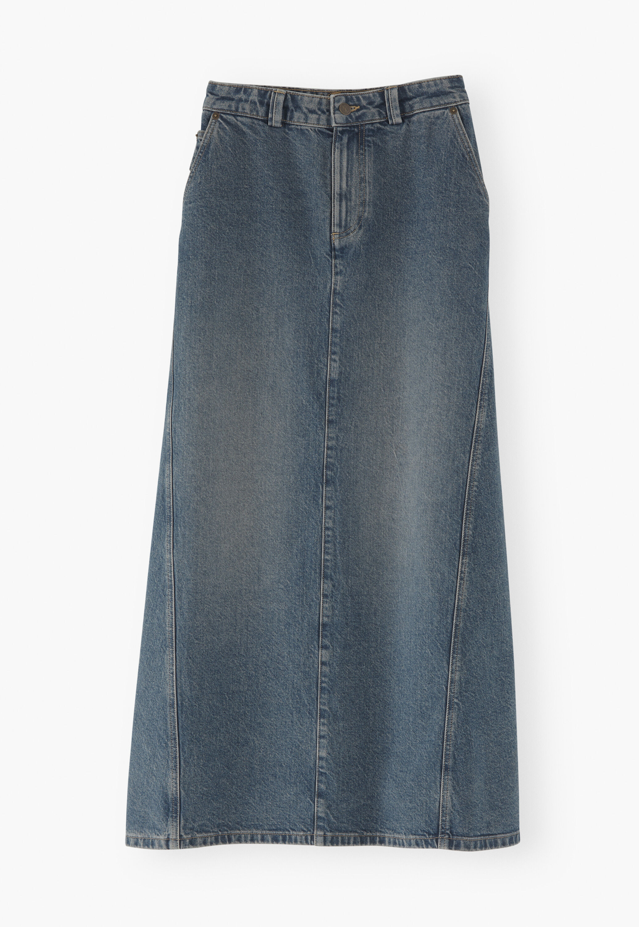 Darted denim skirt
