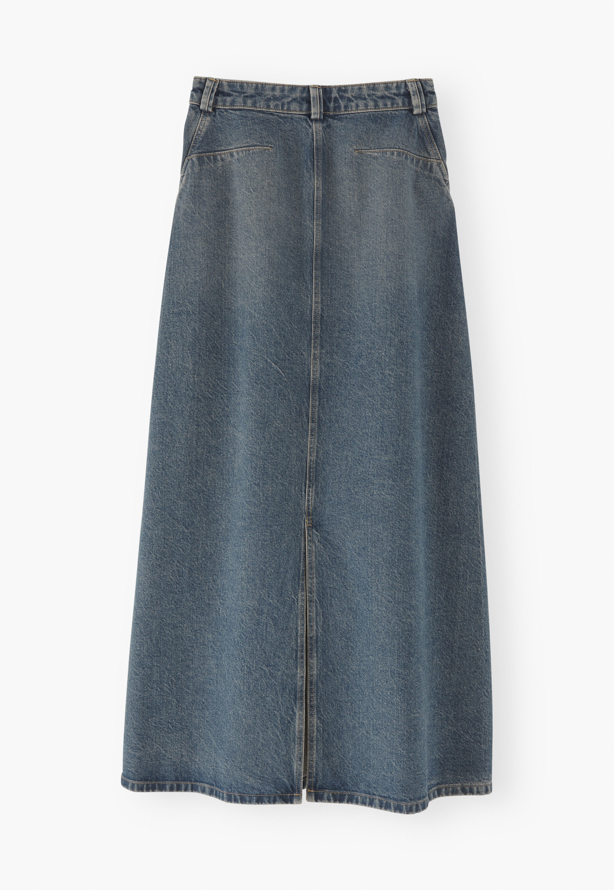 Darted denim skirt