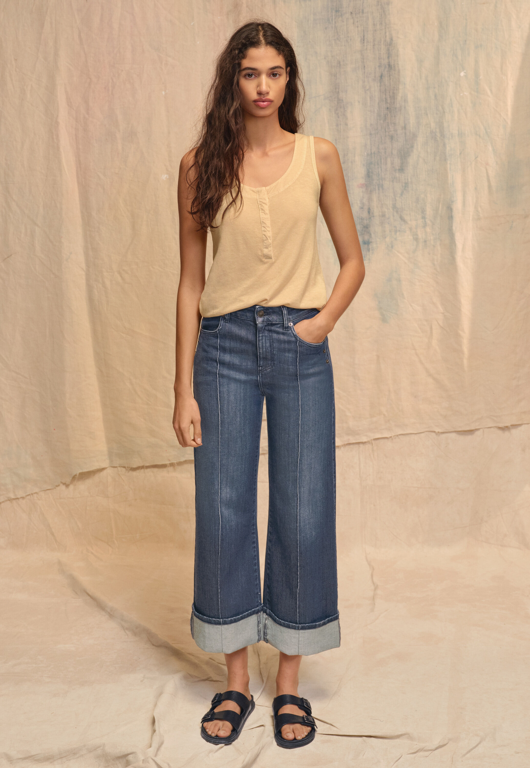 Straight turned-up-hem jeans
