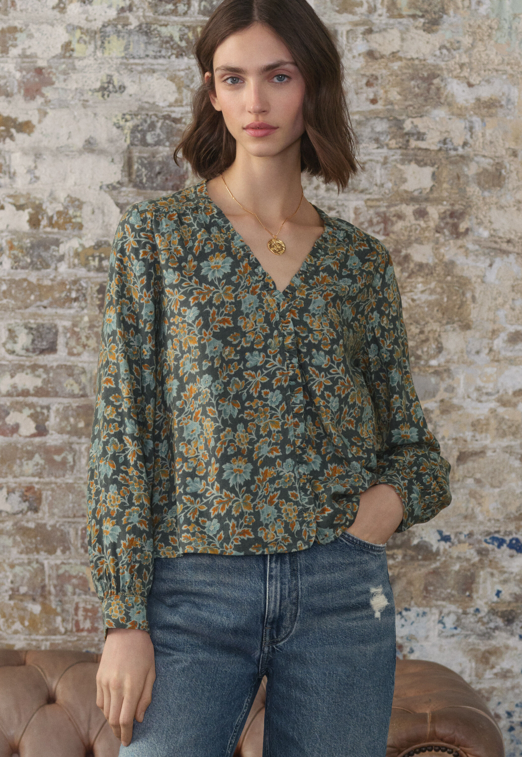 Printed frill blouse