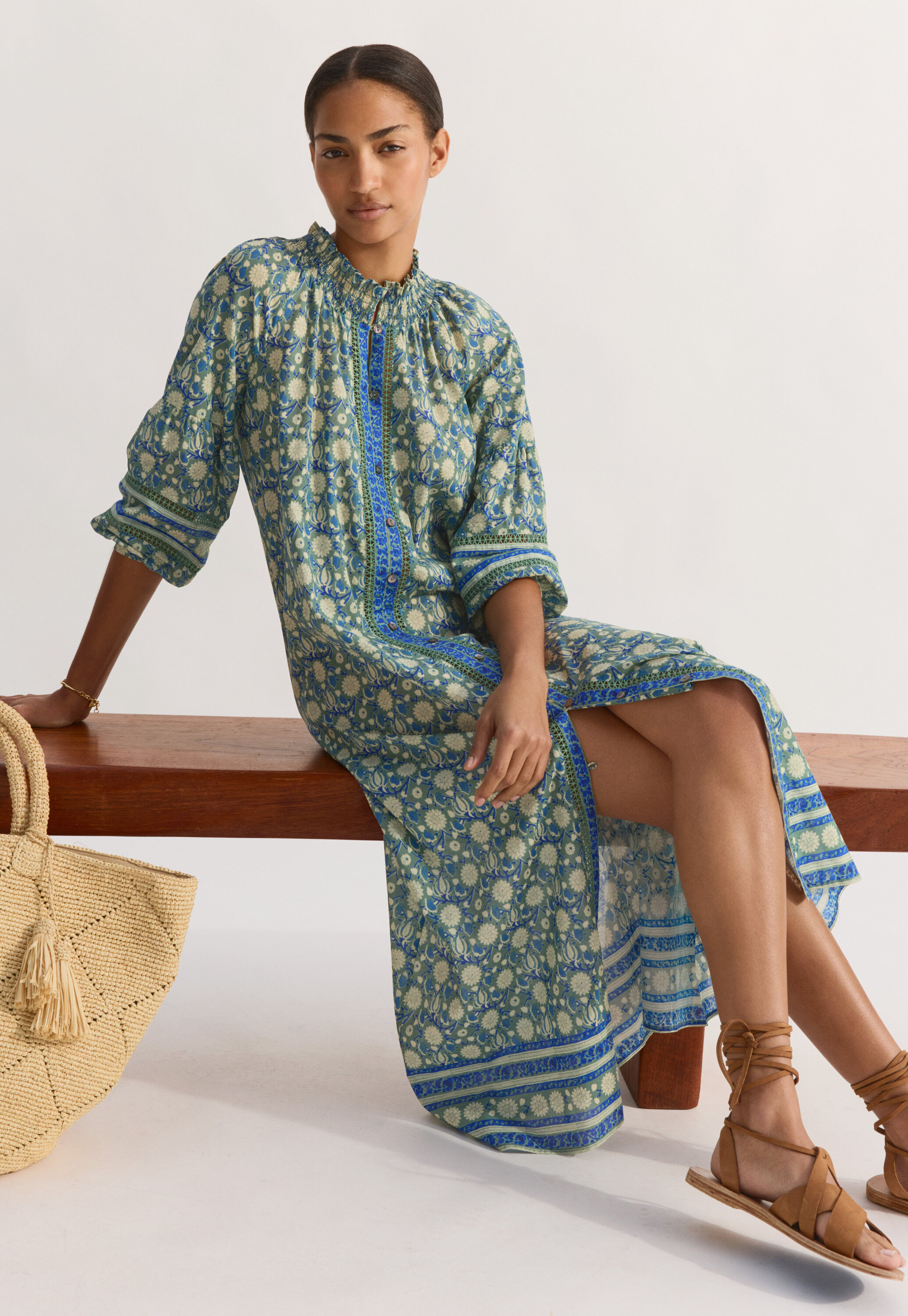 Placement-border printed dress