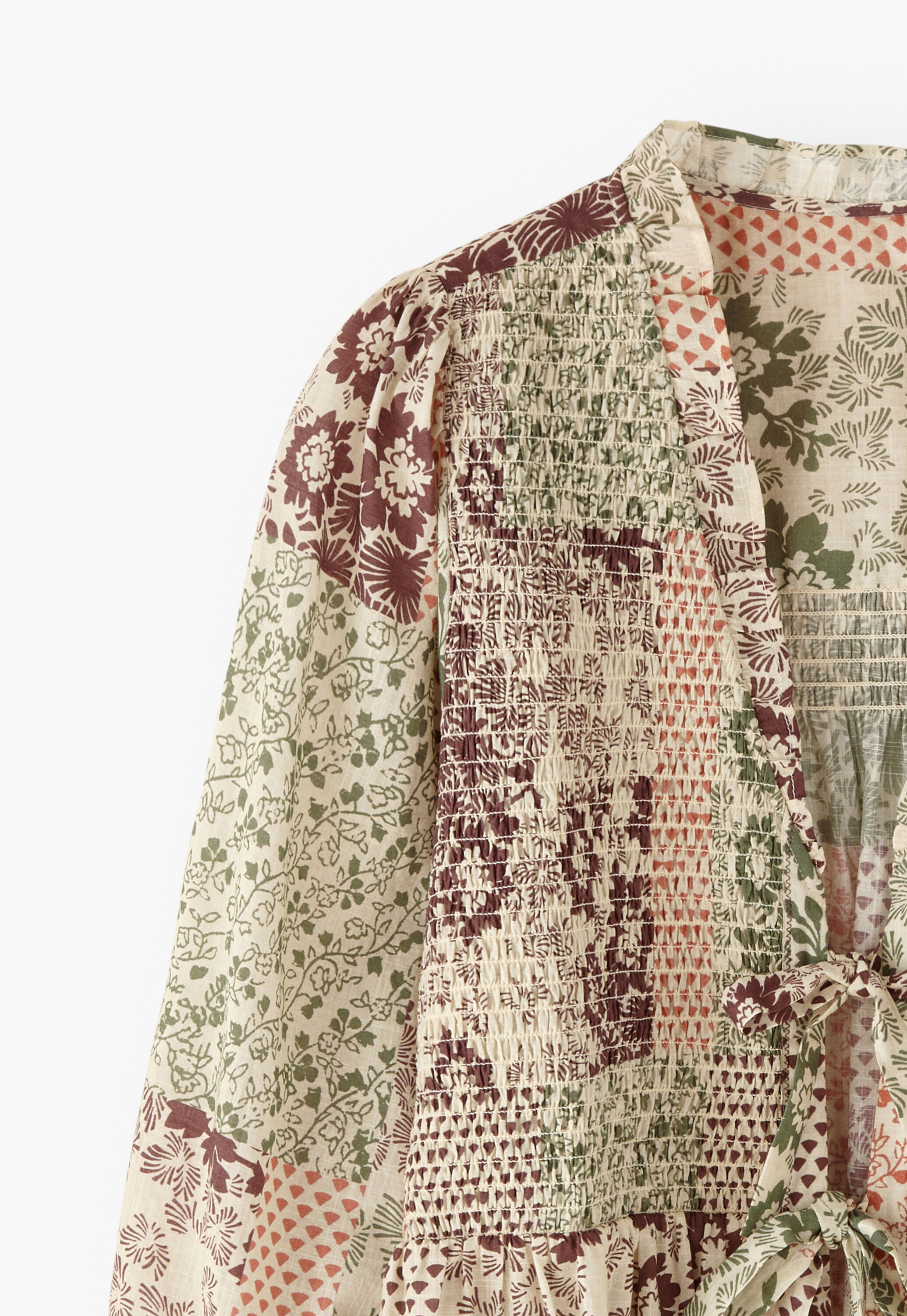 Tie-front printed blouse