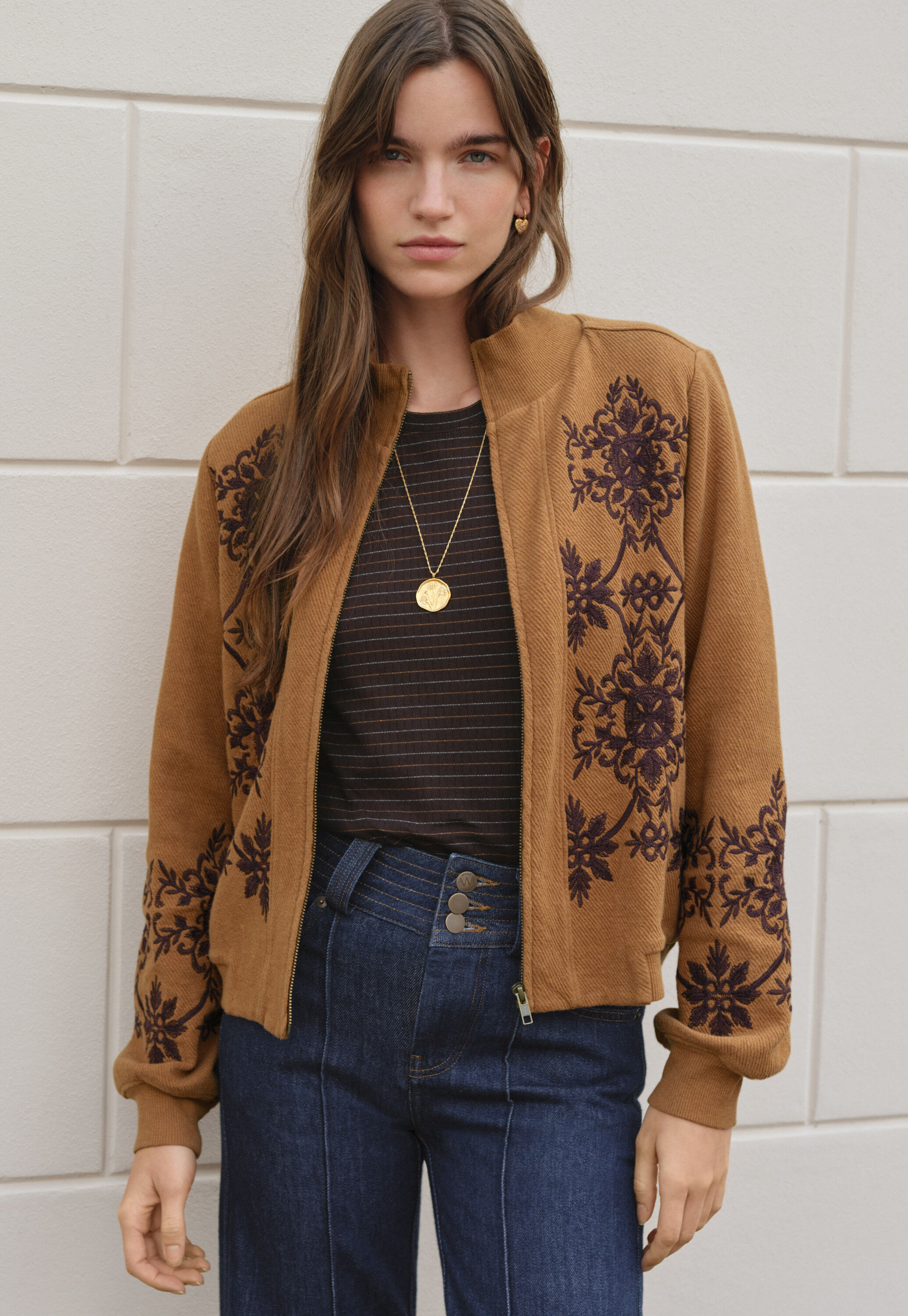 Embroidered jersey jacket