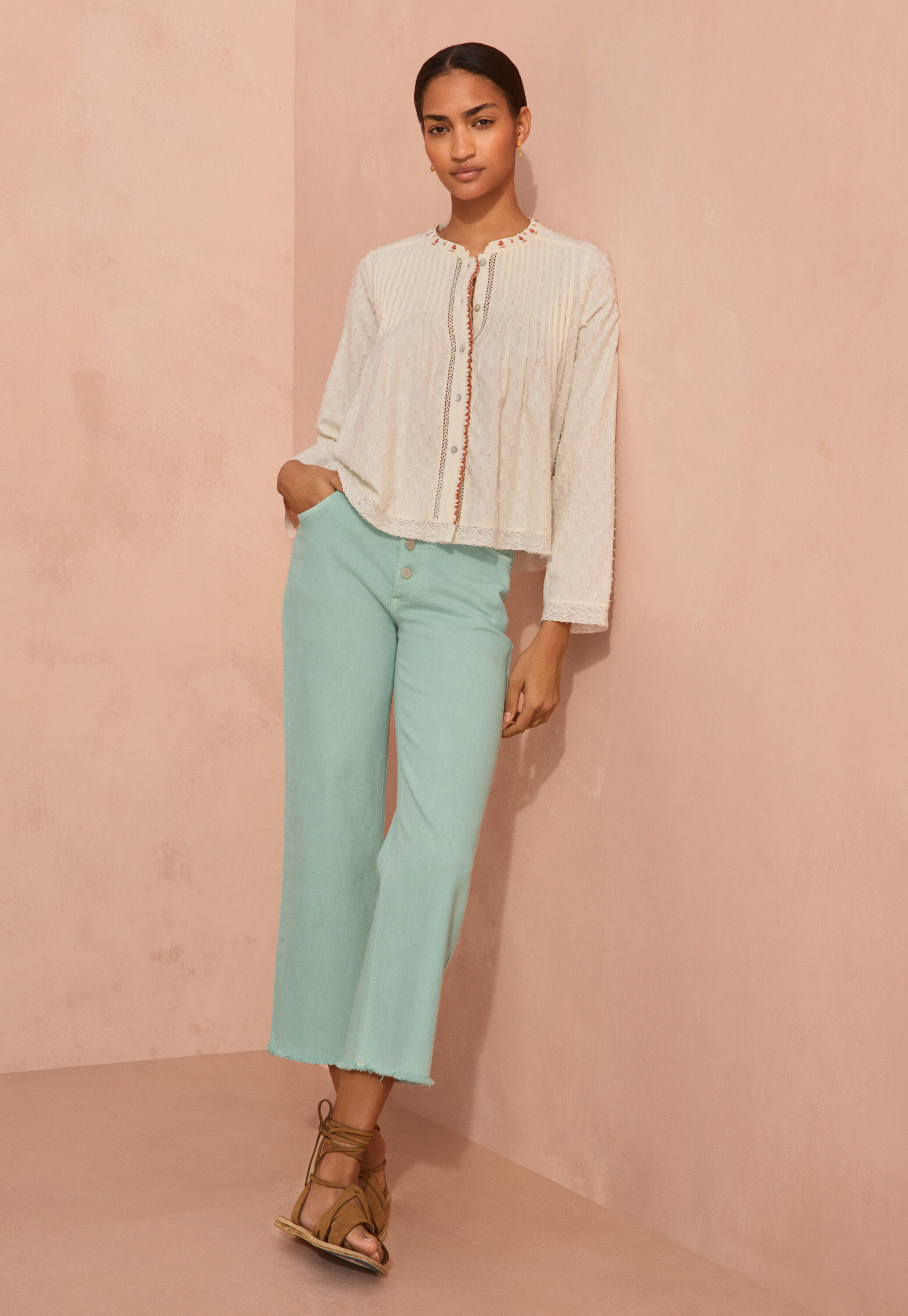 Straight-leg let-down hem jeans