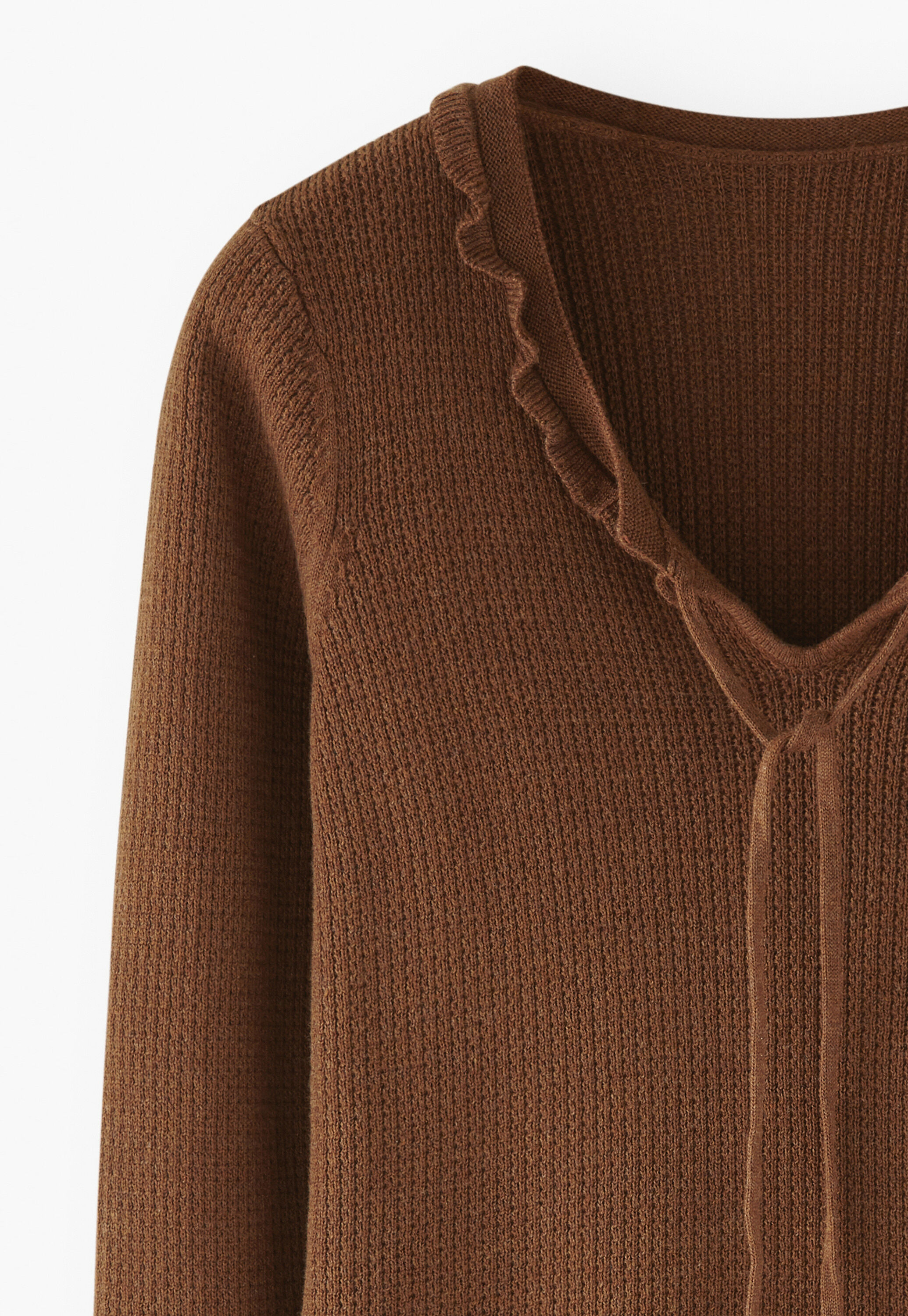 Tie-front tuck-stitch sweater