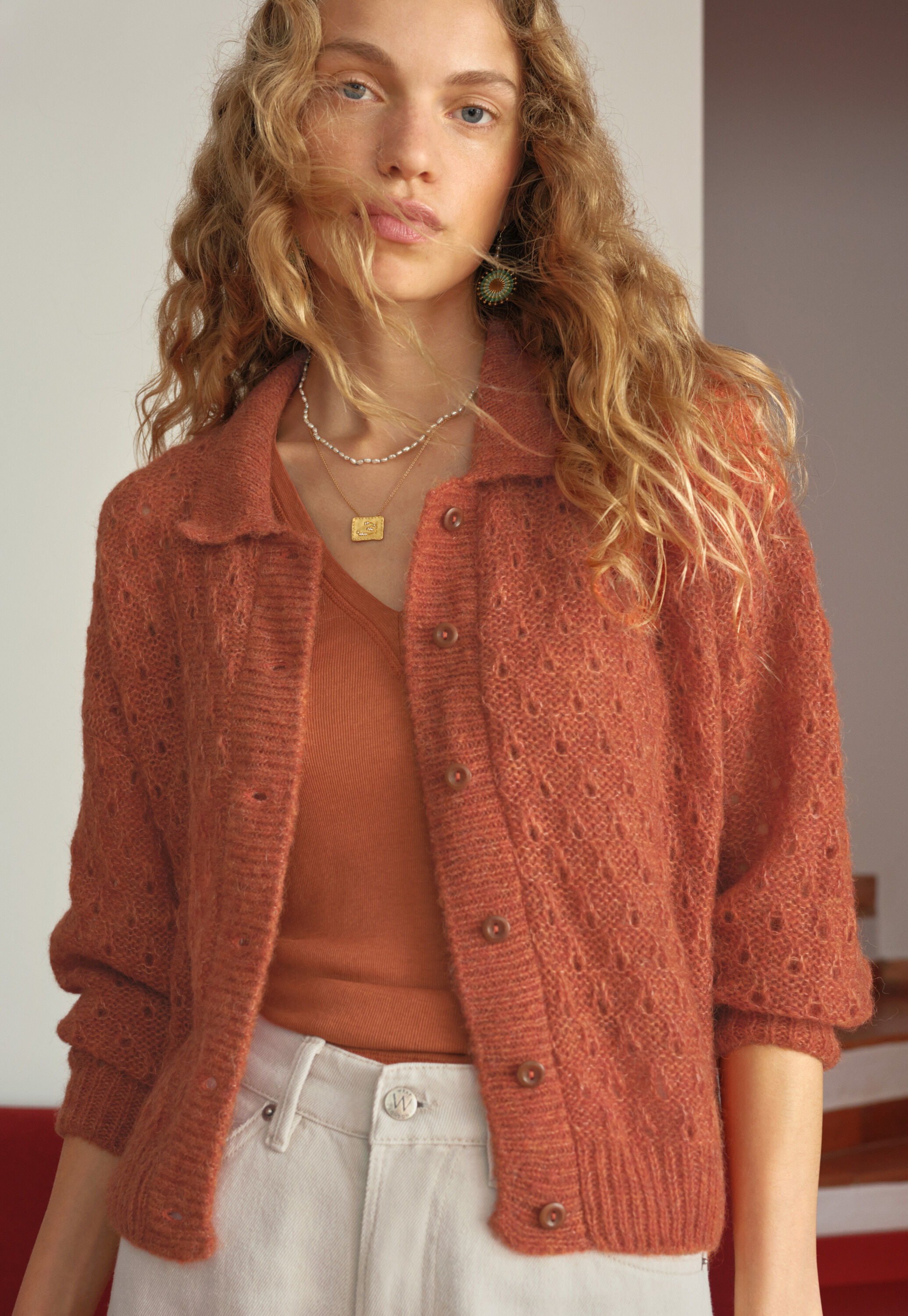 Lace-stitch cardigan