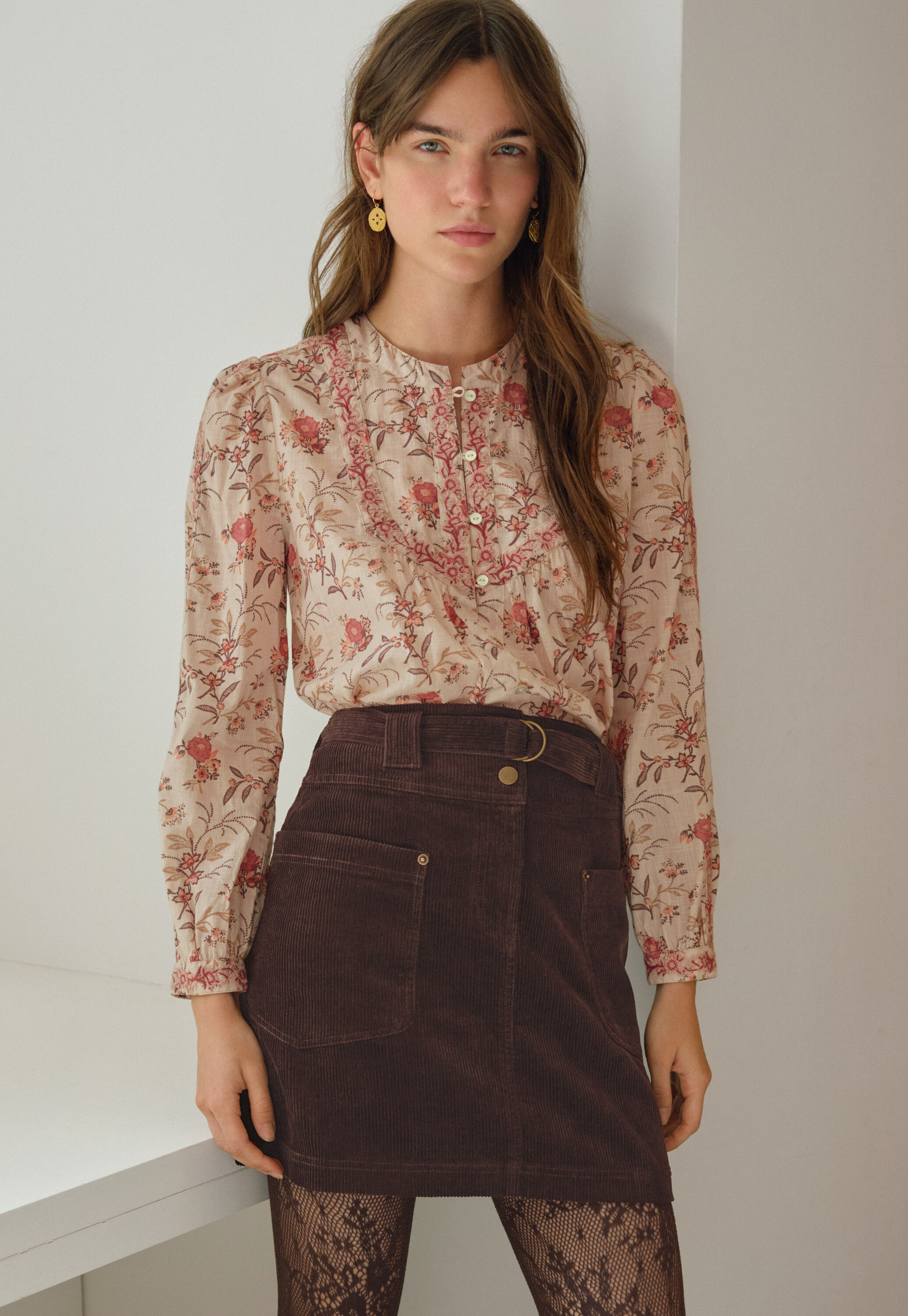 Short cord skirt, Dark chocolate, large