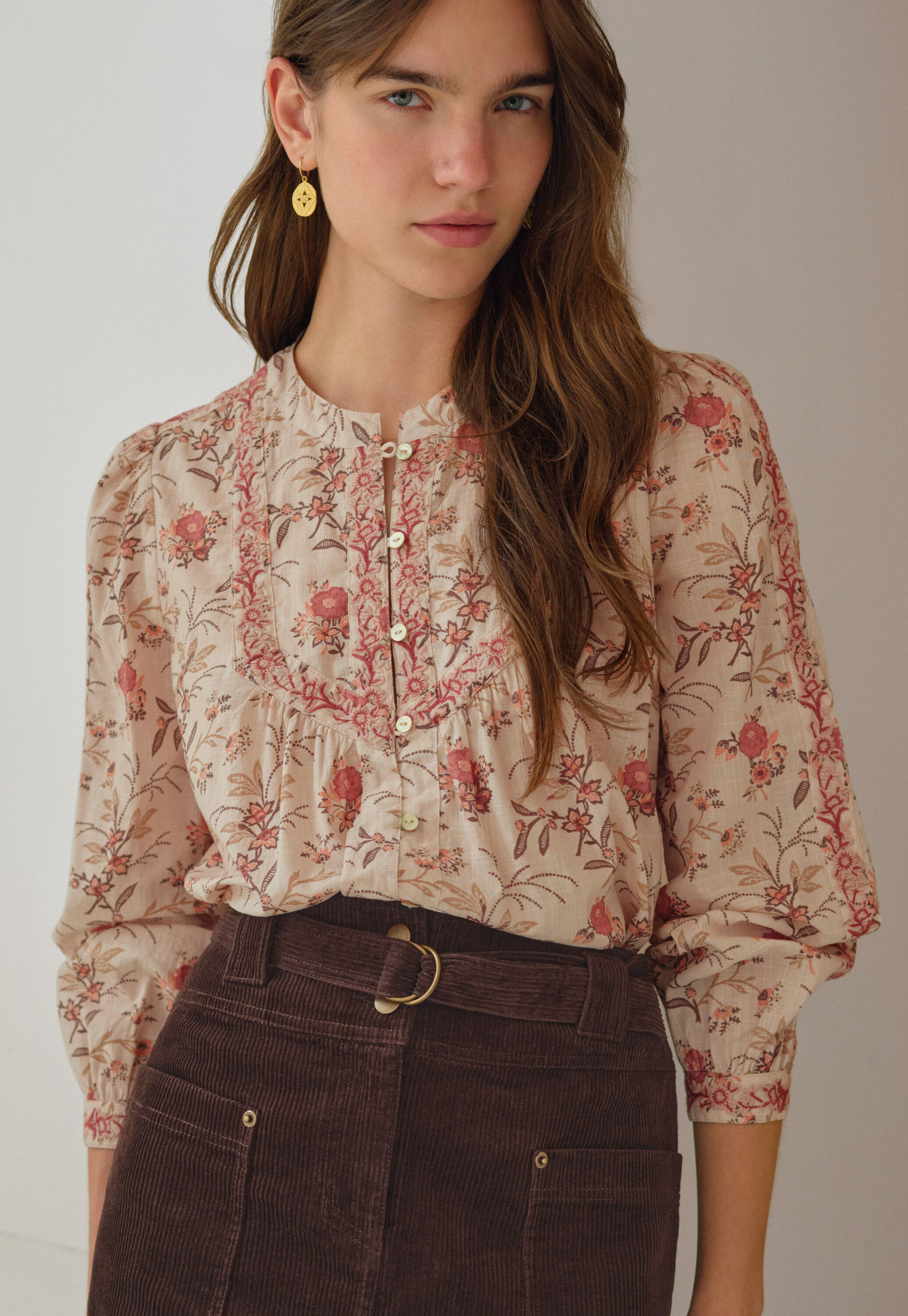 Embroidered printed blouse