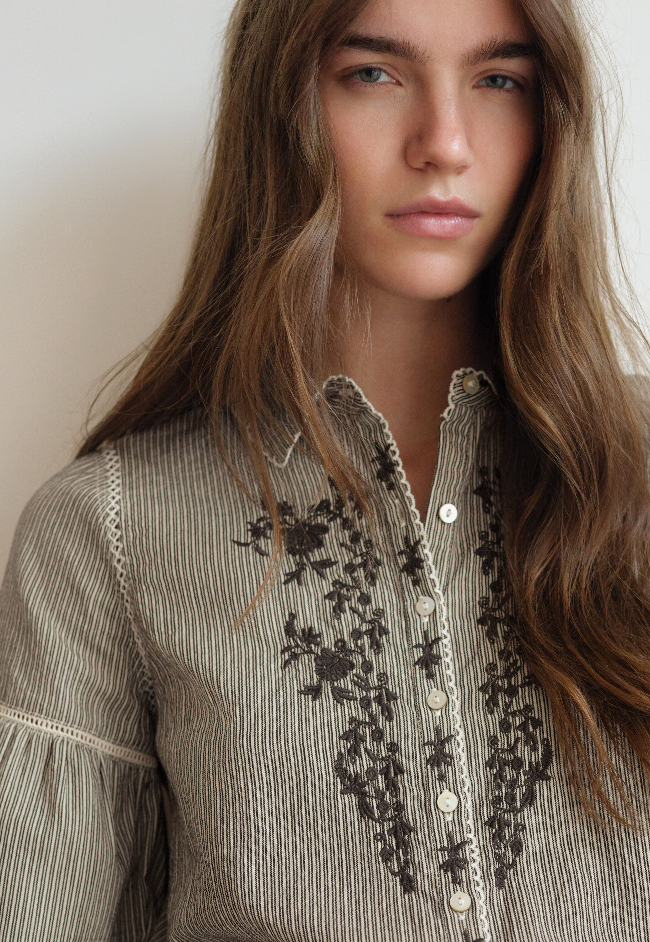 Embroidered self-stripe blouse