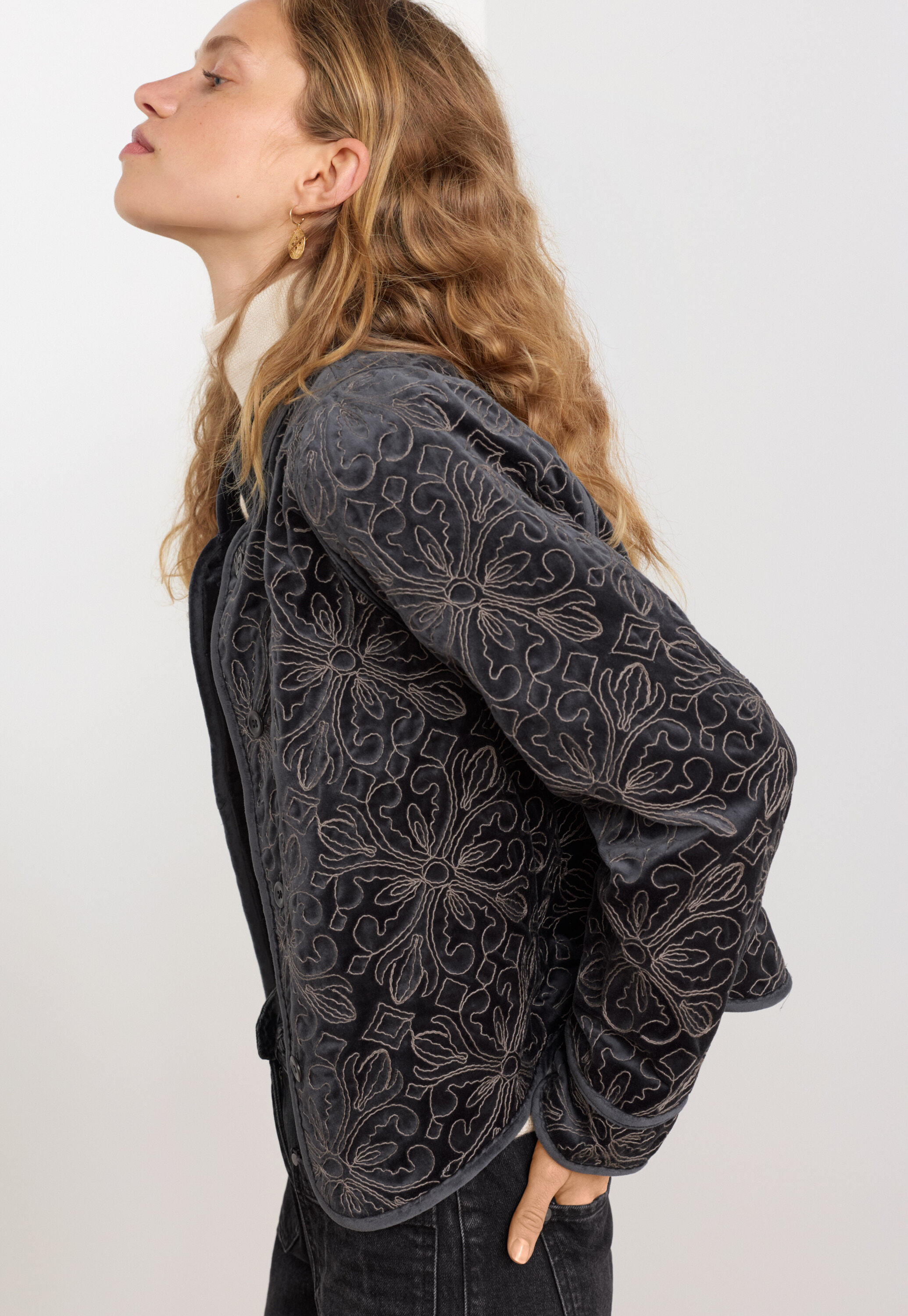 Embroidered velvet jacket