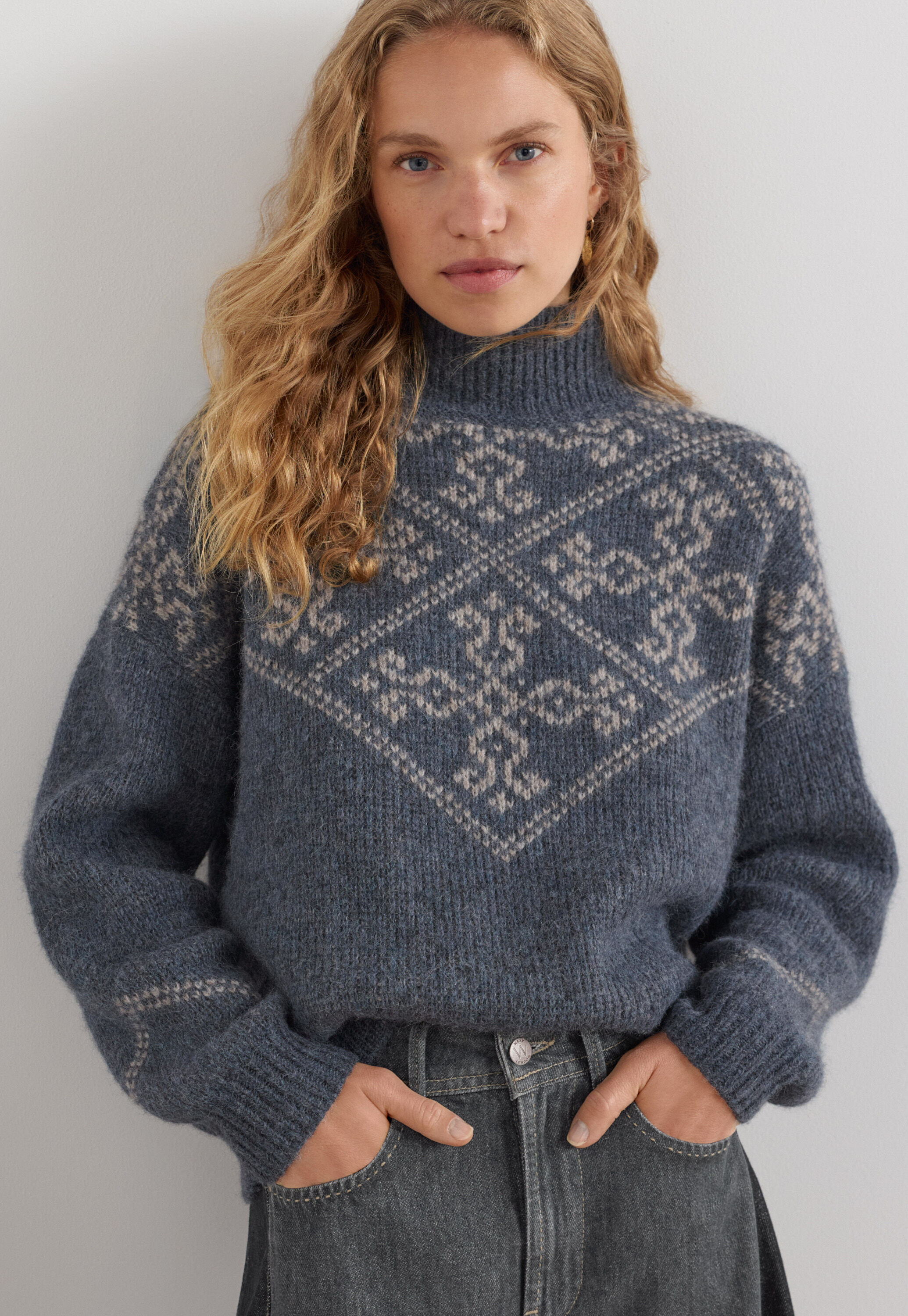 Jacquard sweater, Blue slate mink, large
