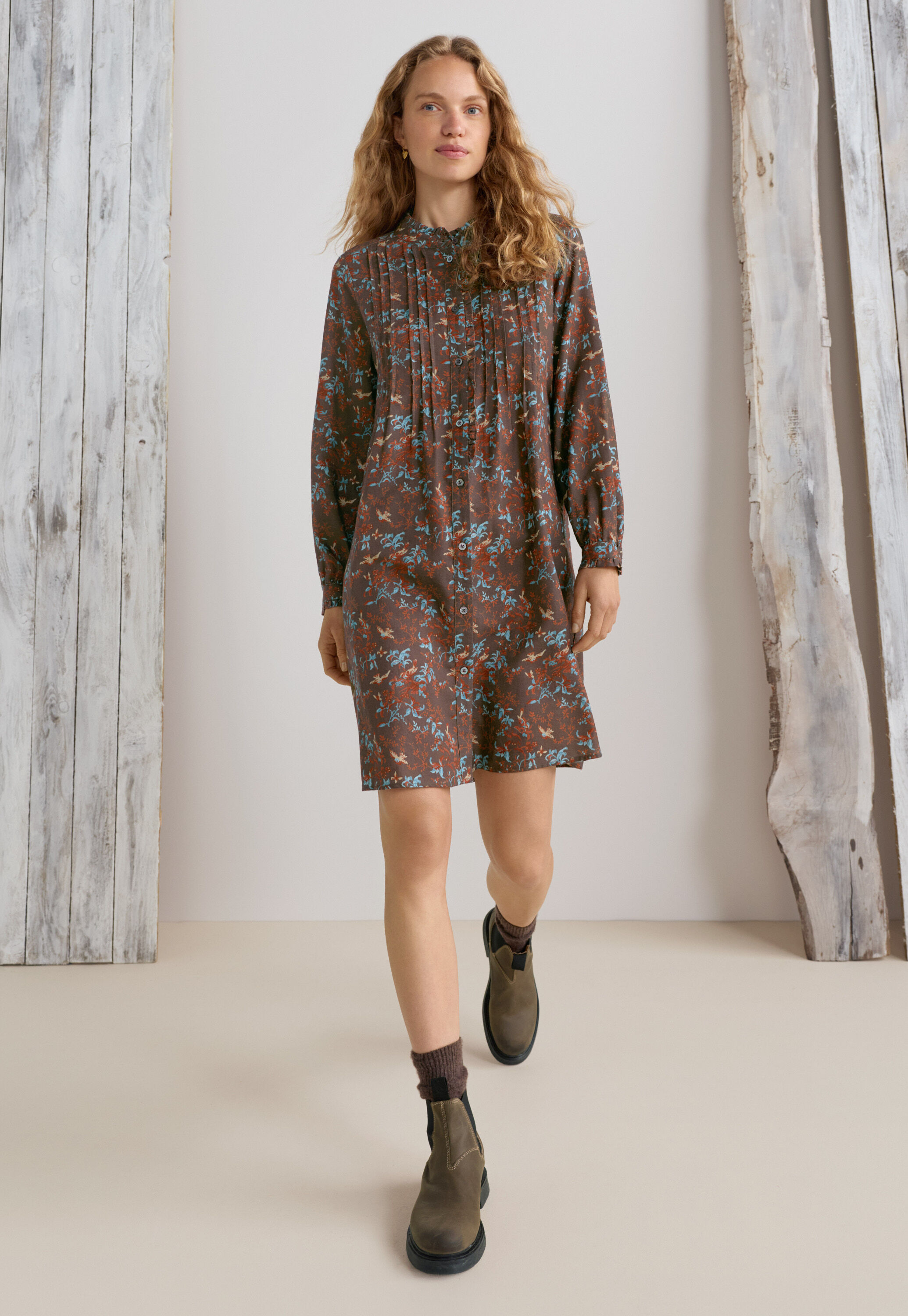 Printed shirtdress, Raspberry espresso, large