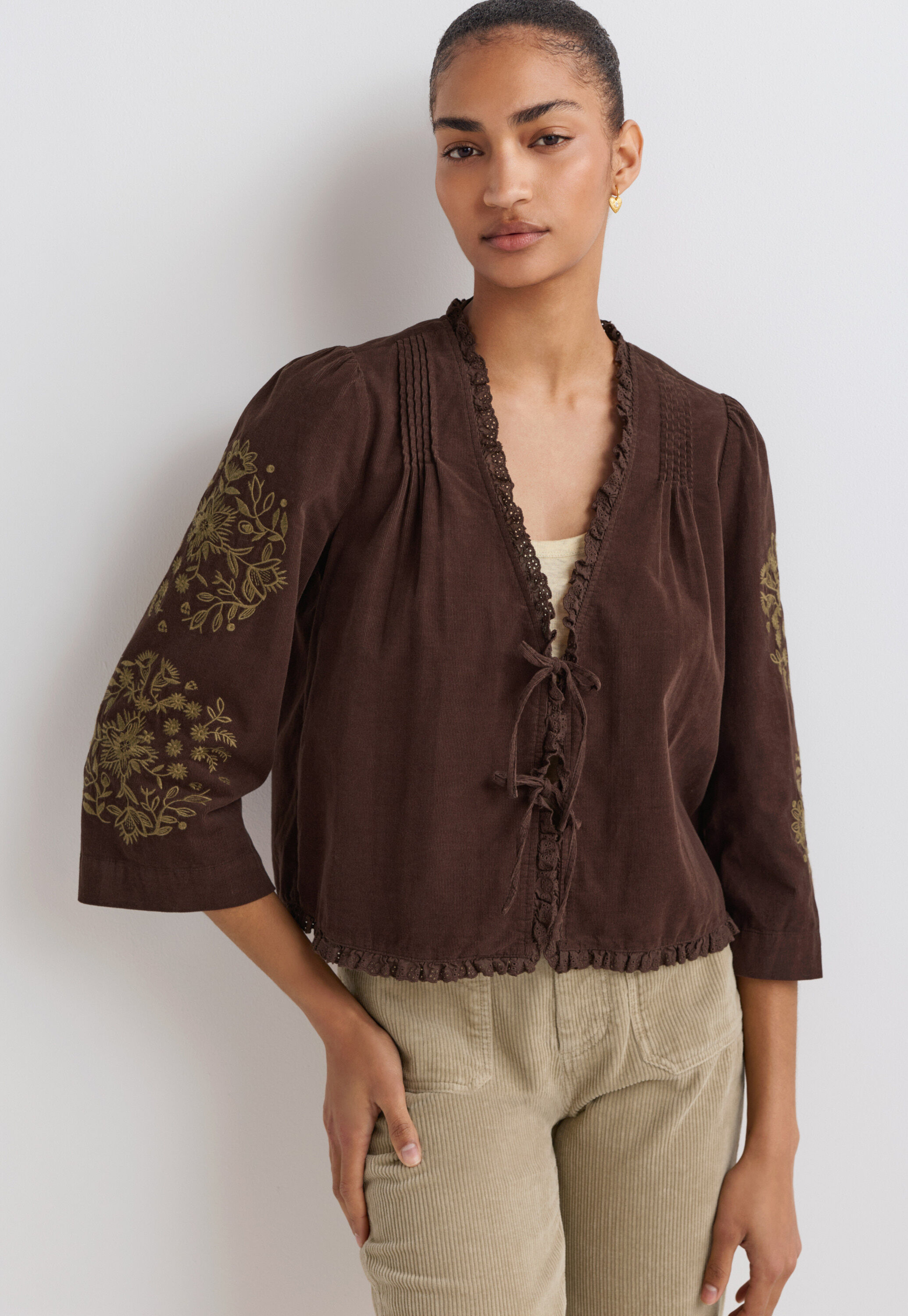 Tie-front cord top