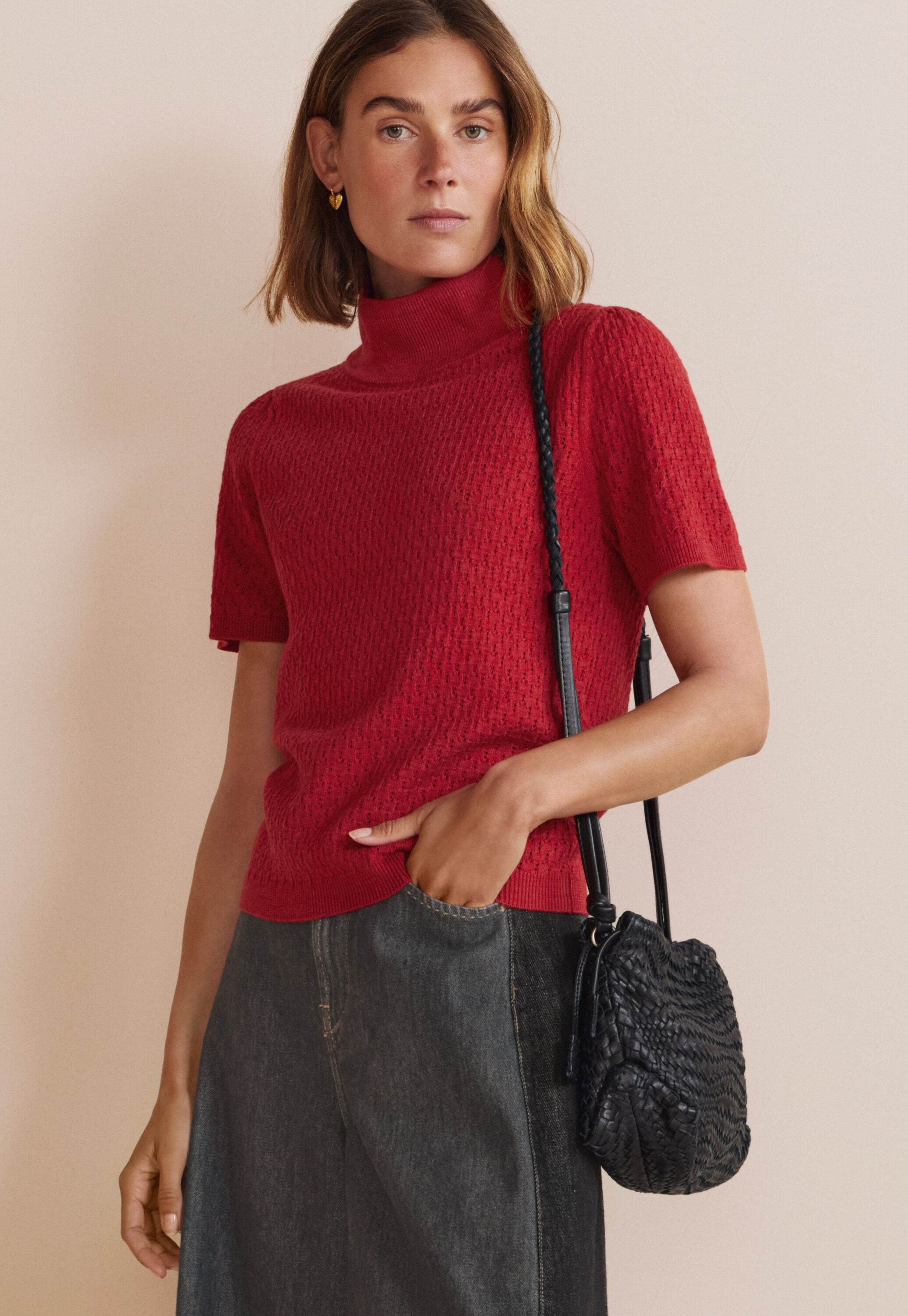 Pointelle-stitch sweater