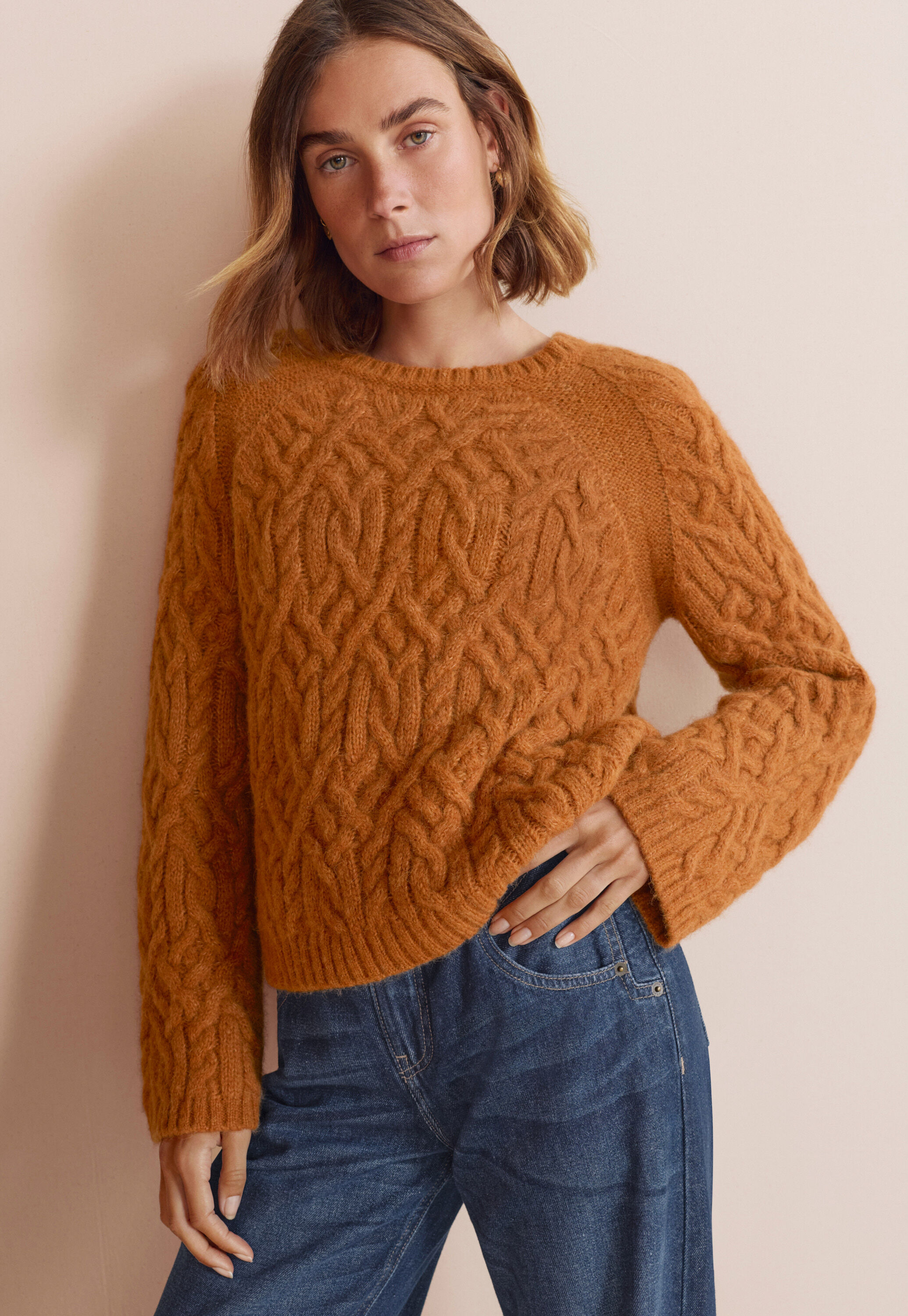 Cable-stitch sweater, Marmalade, large