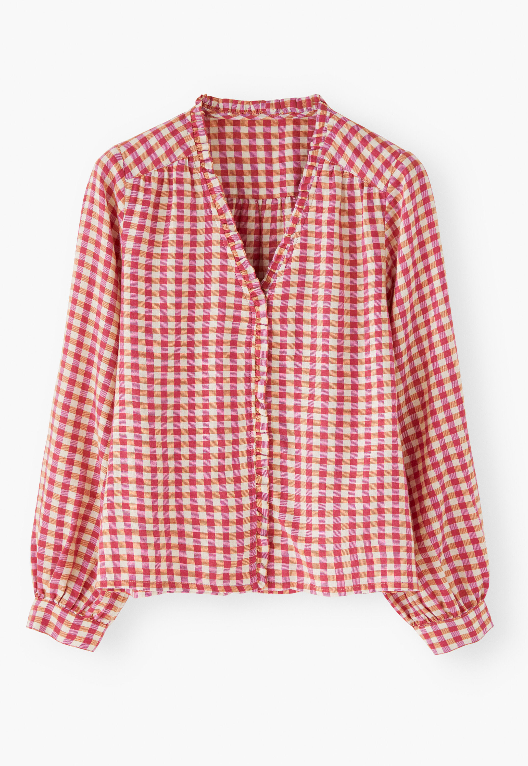 Frill gingham blouse