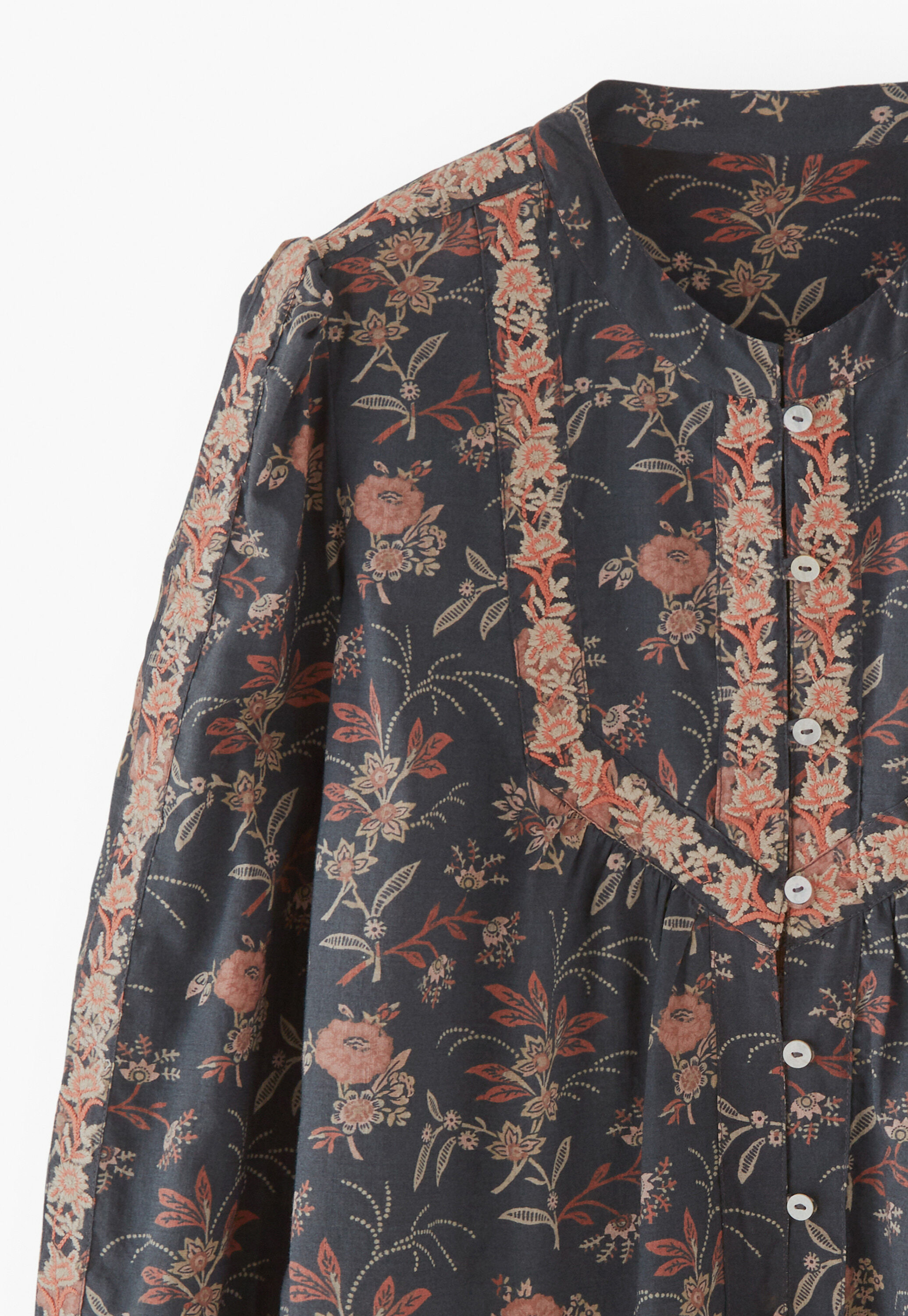 Embroidered printed blouse, Charcoal, large