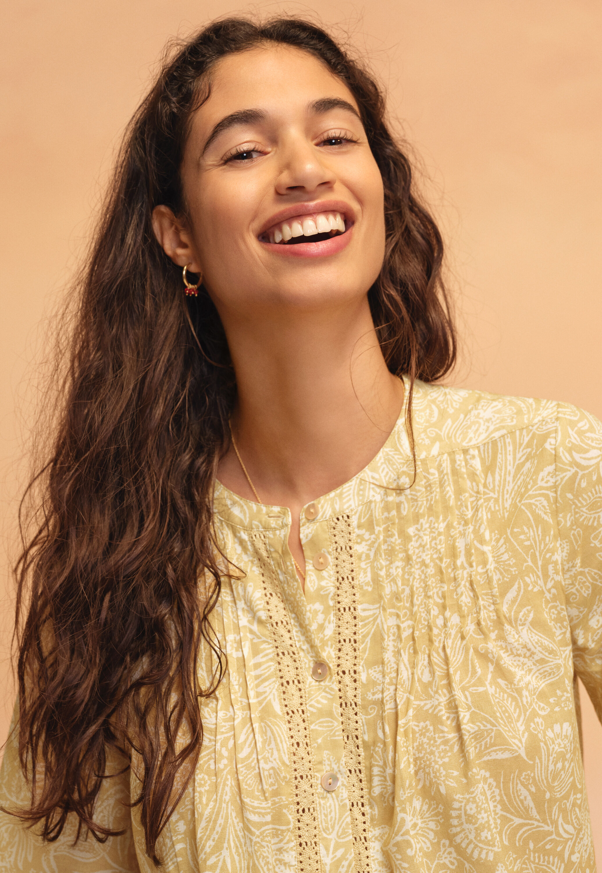 Printed lace-detail blouse