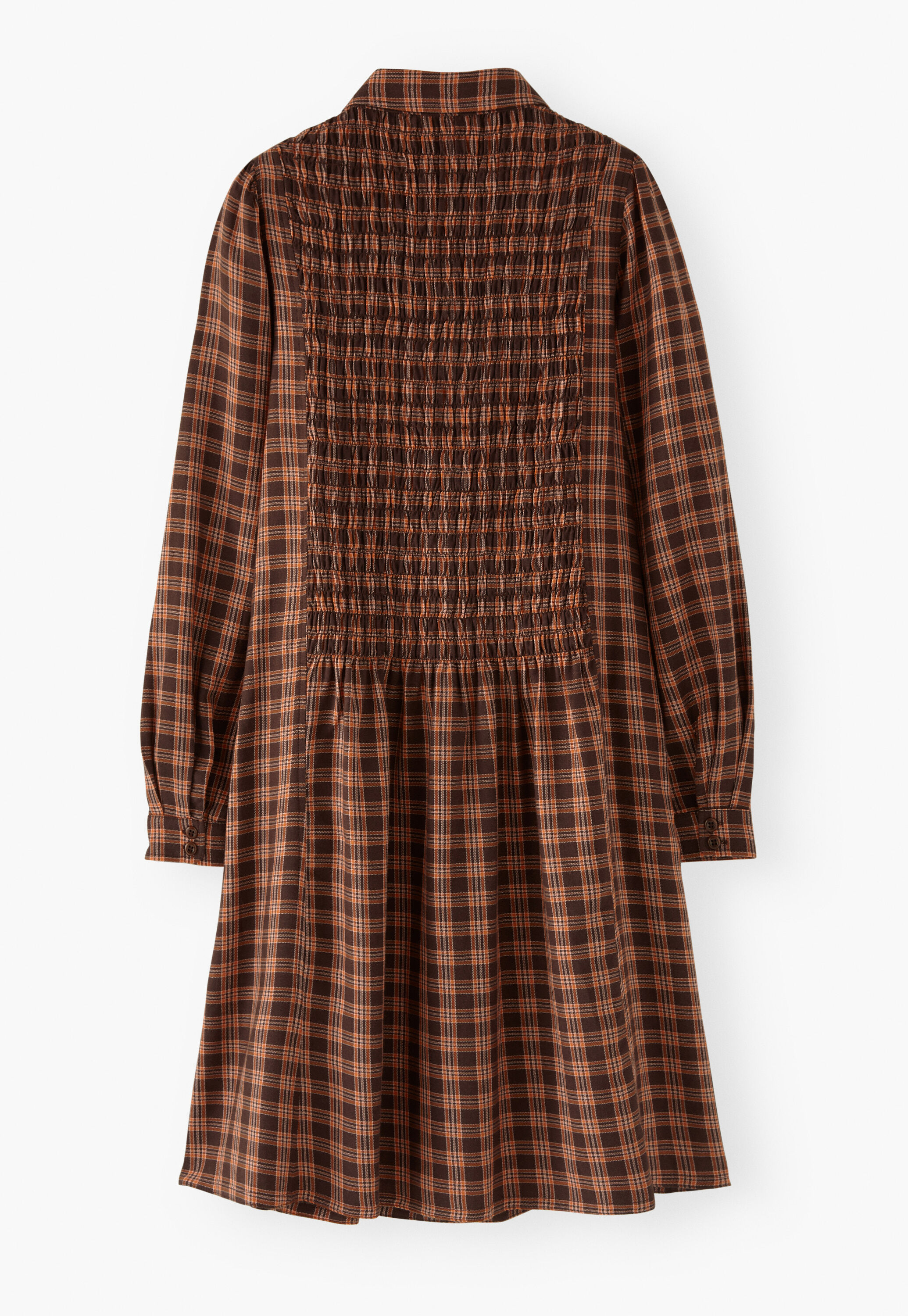 Shirred check dress, Brown spice, large