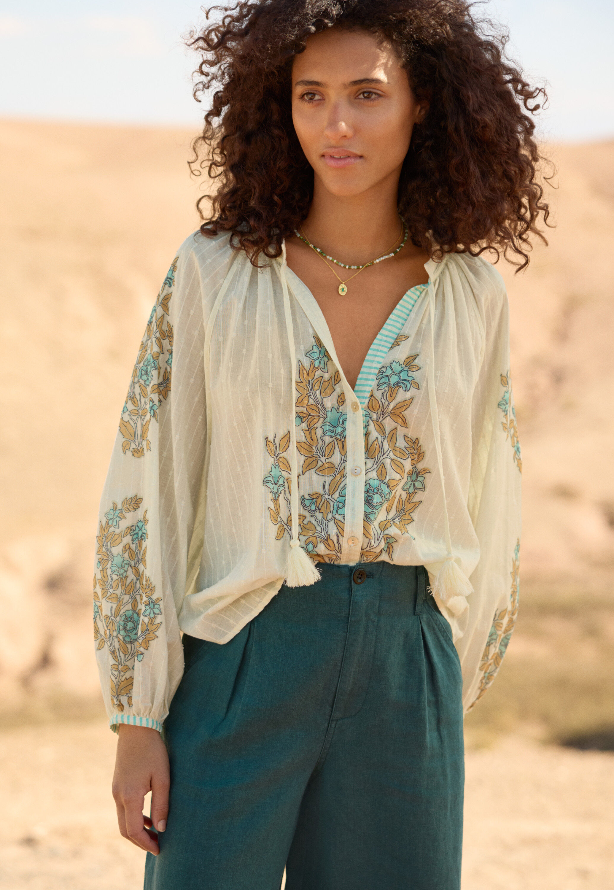 Printed notch-neck blouse