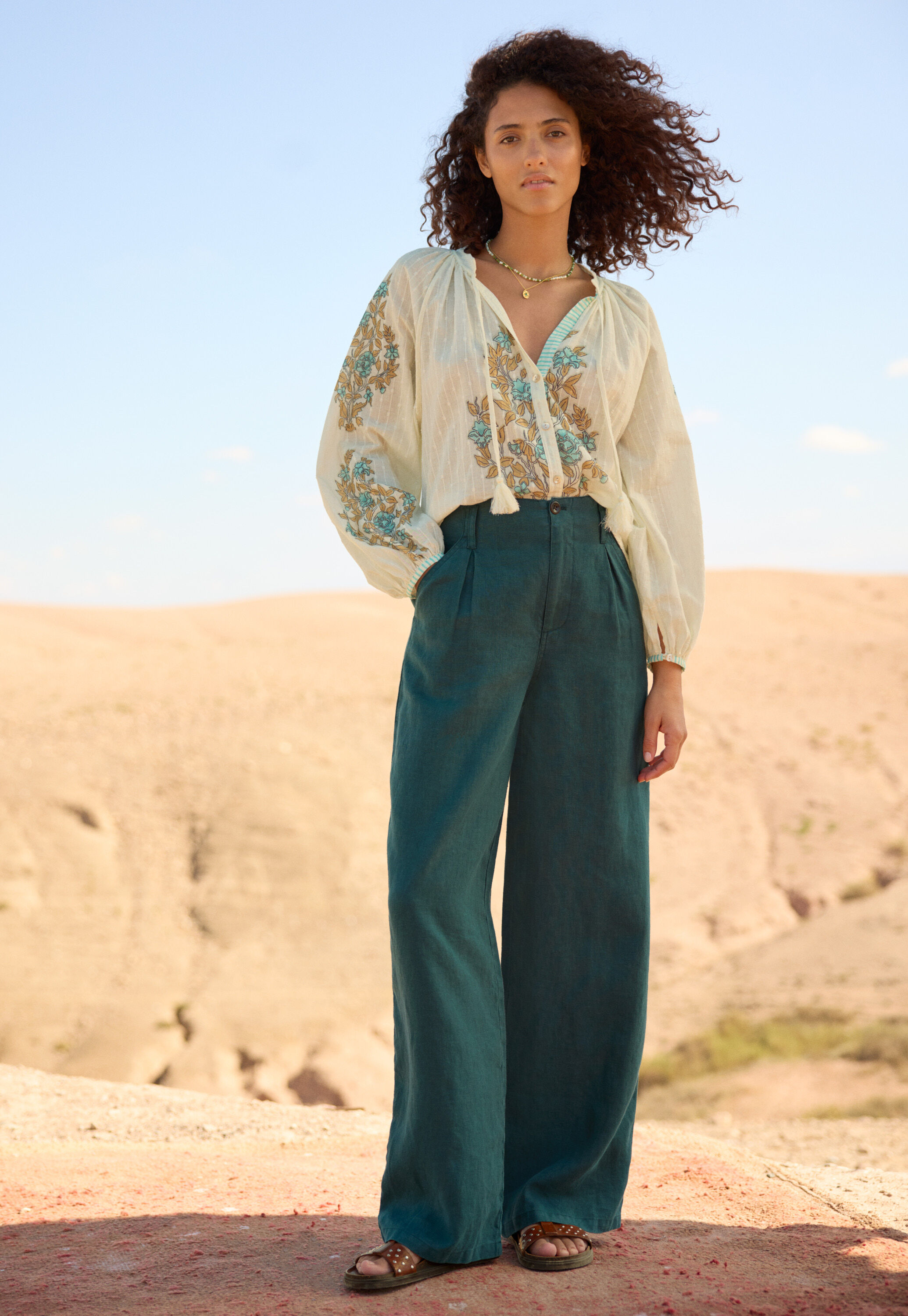 Printed notch-neck blouse
