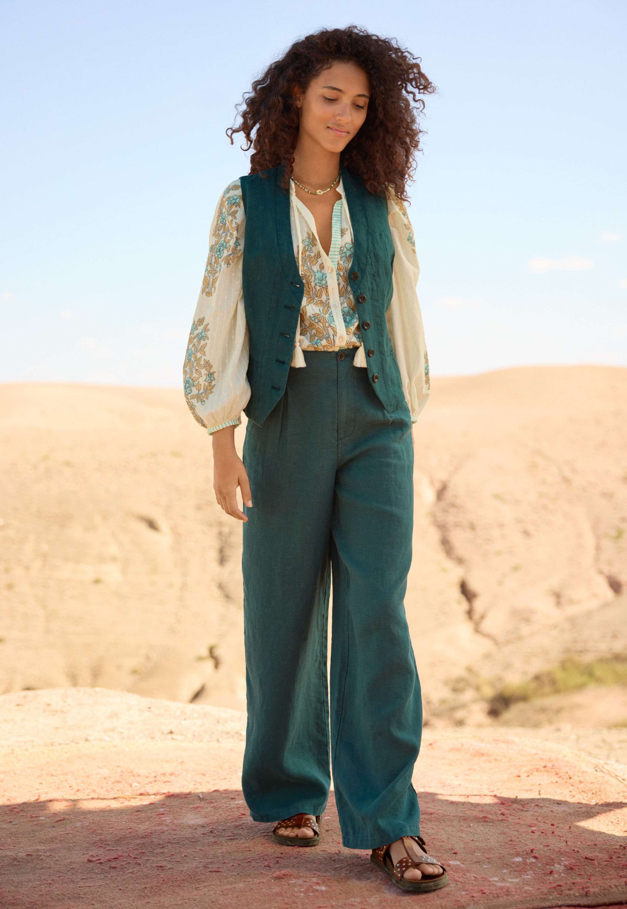 Printed notch-neck blouse
