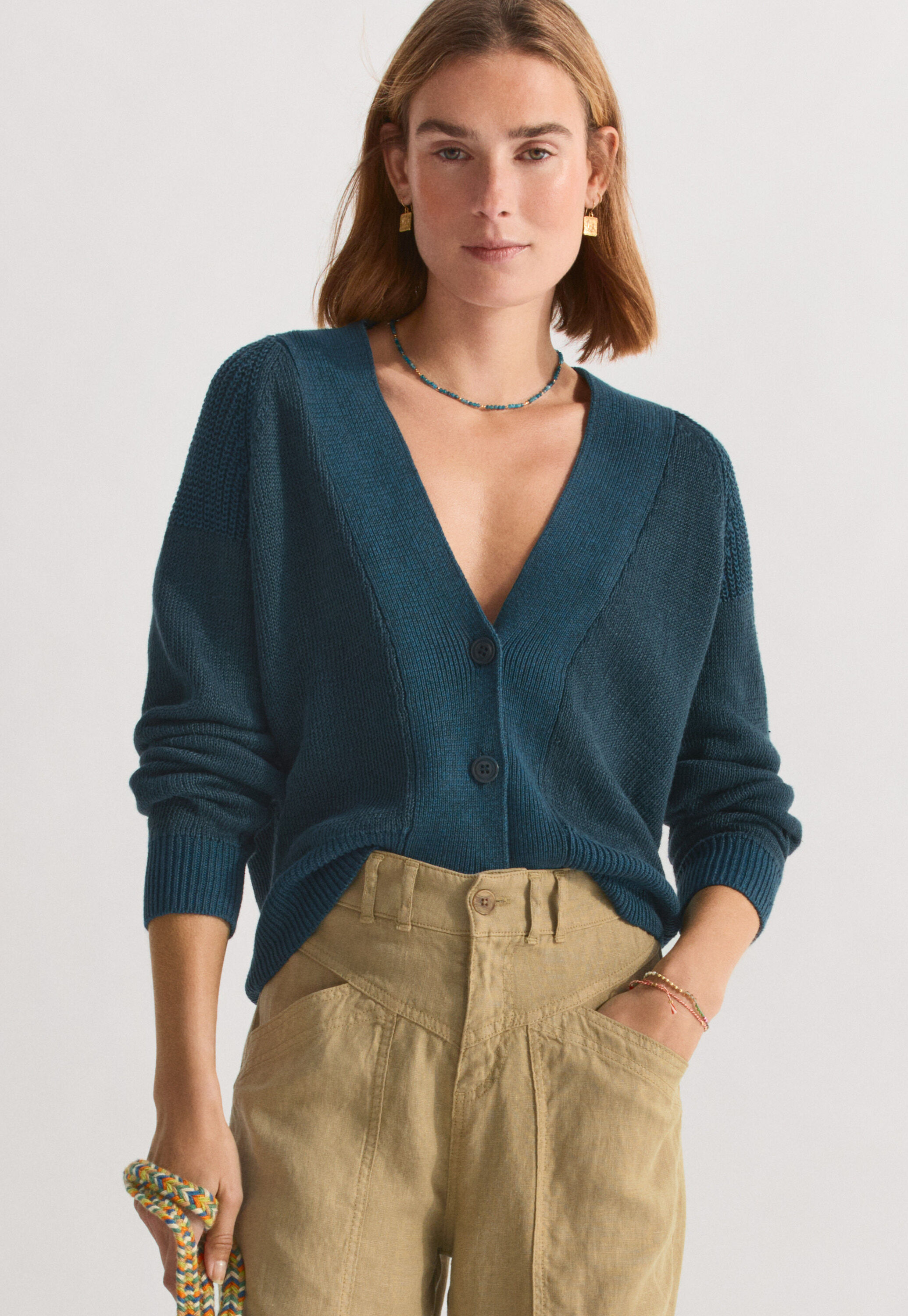 V-neck raglan cardigan