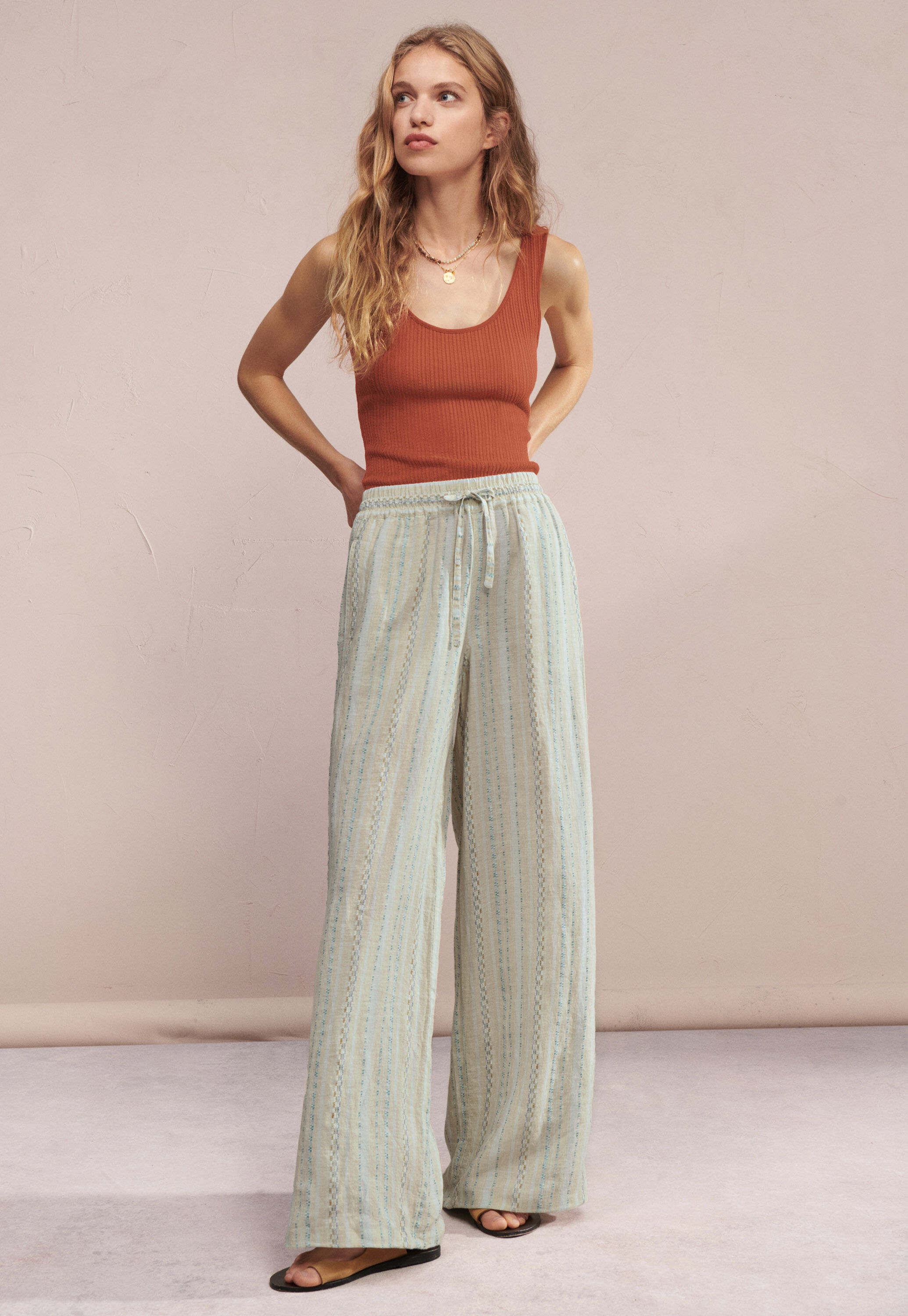 Textured striped trousers