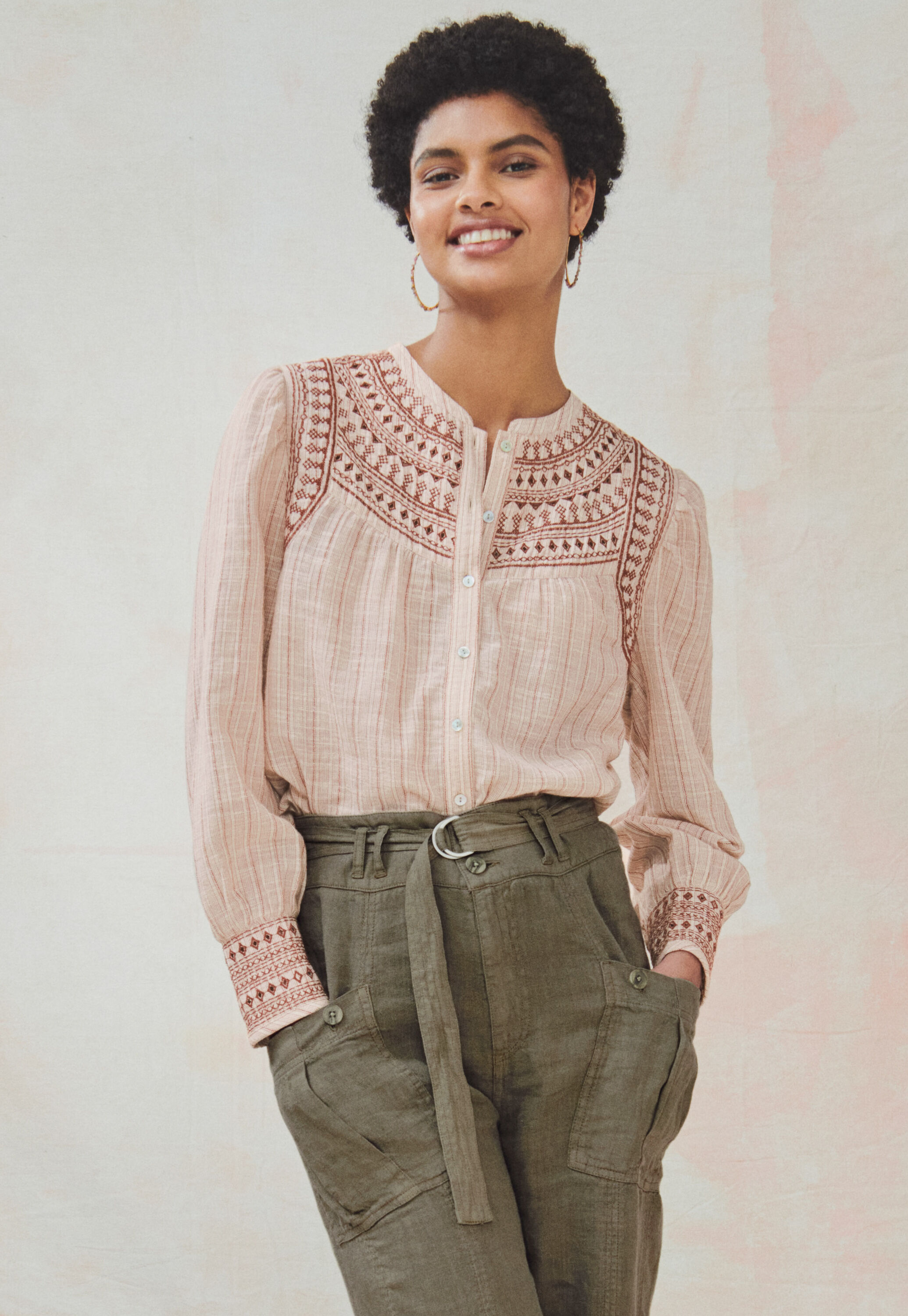 Striped embroidered blouse