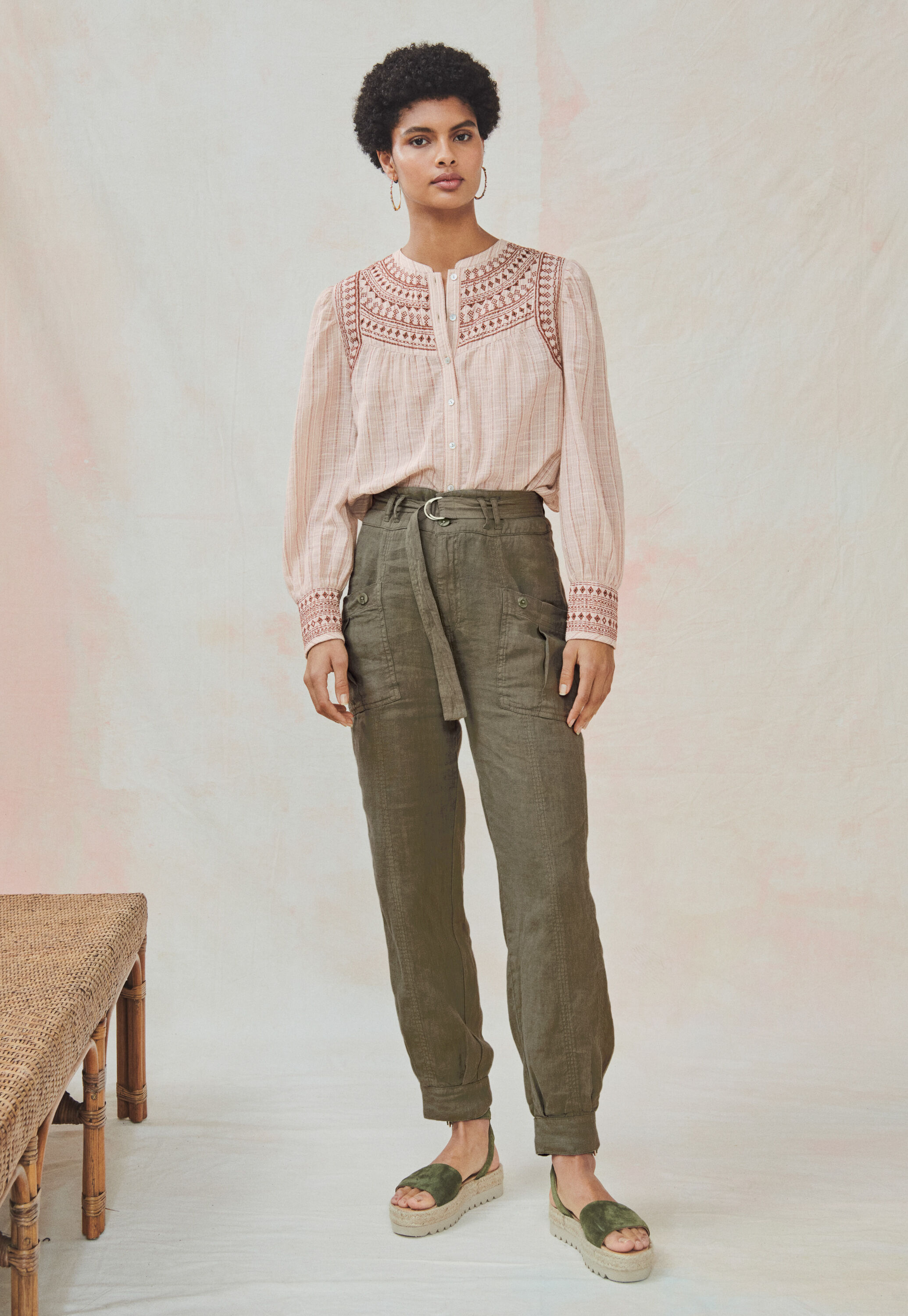Striped embroidered blouse