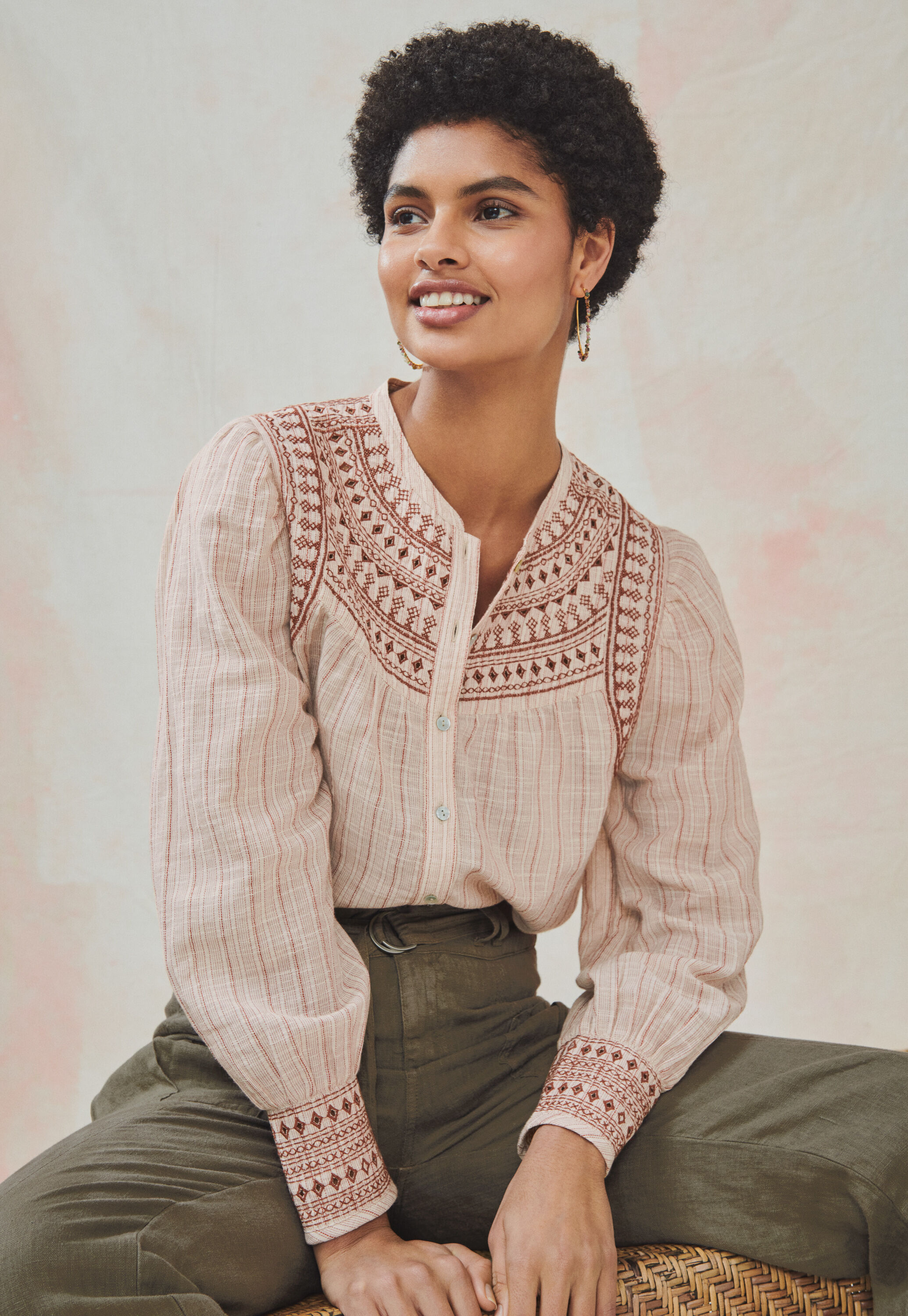 Striped embroidered blouse