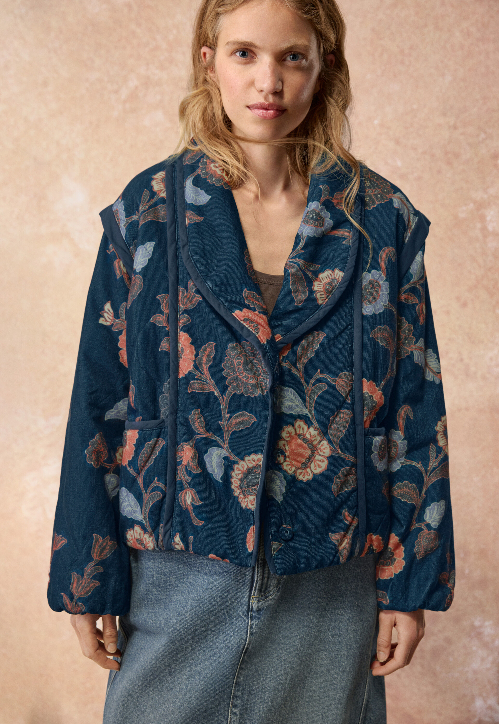 Printed cord puffer jacket
