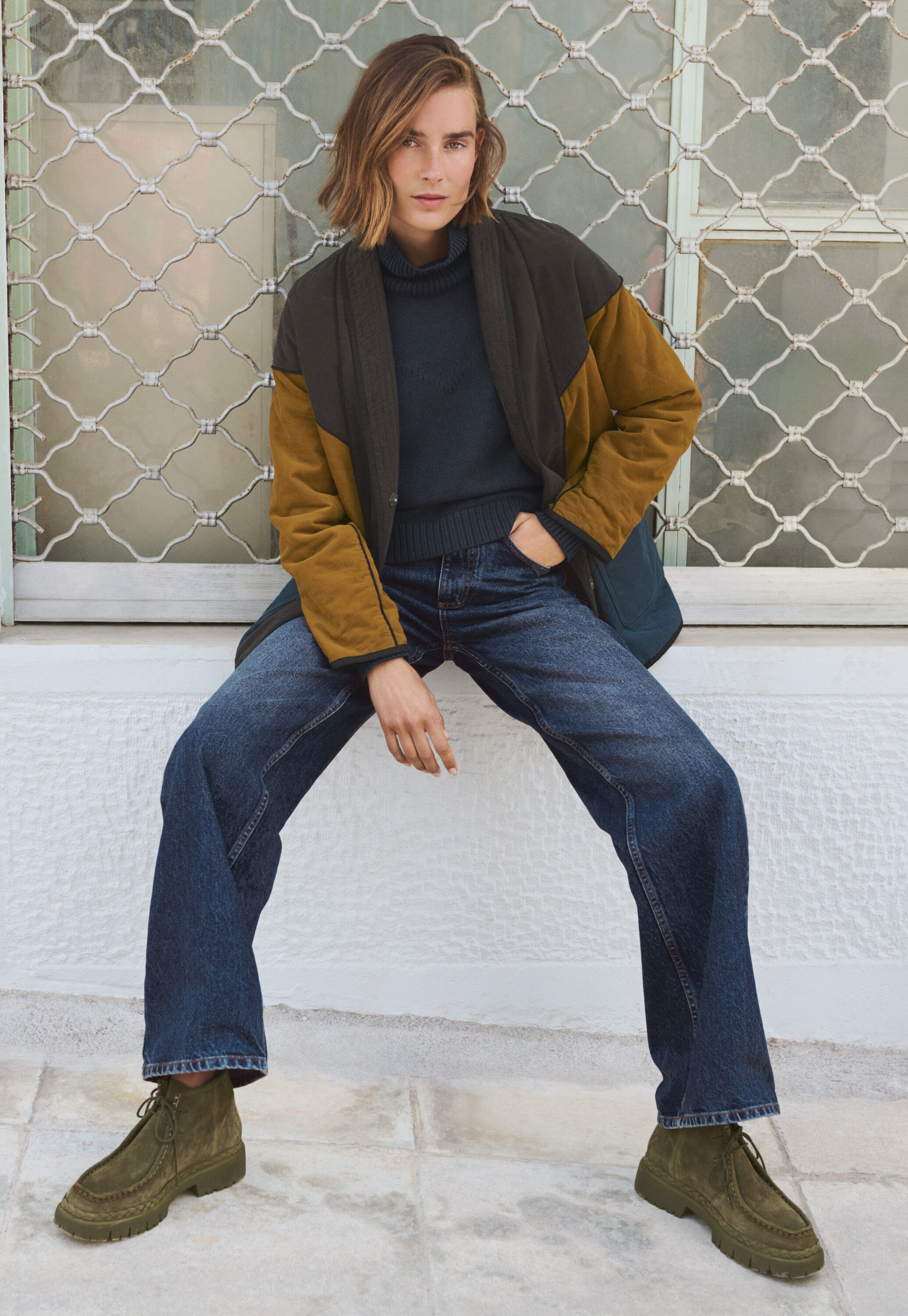 Panelled cord coat