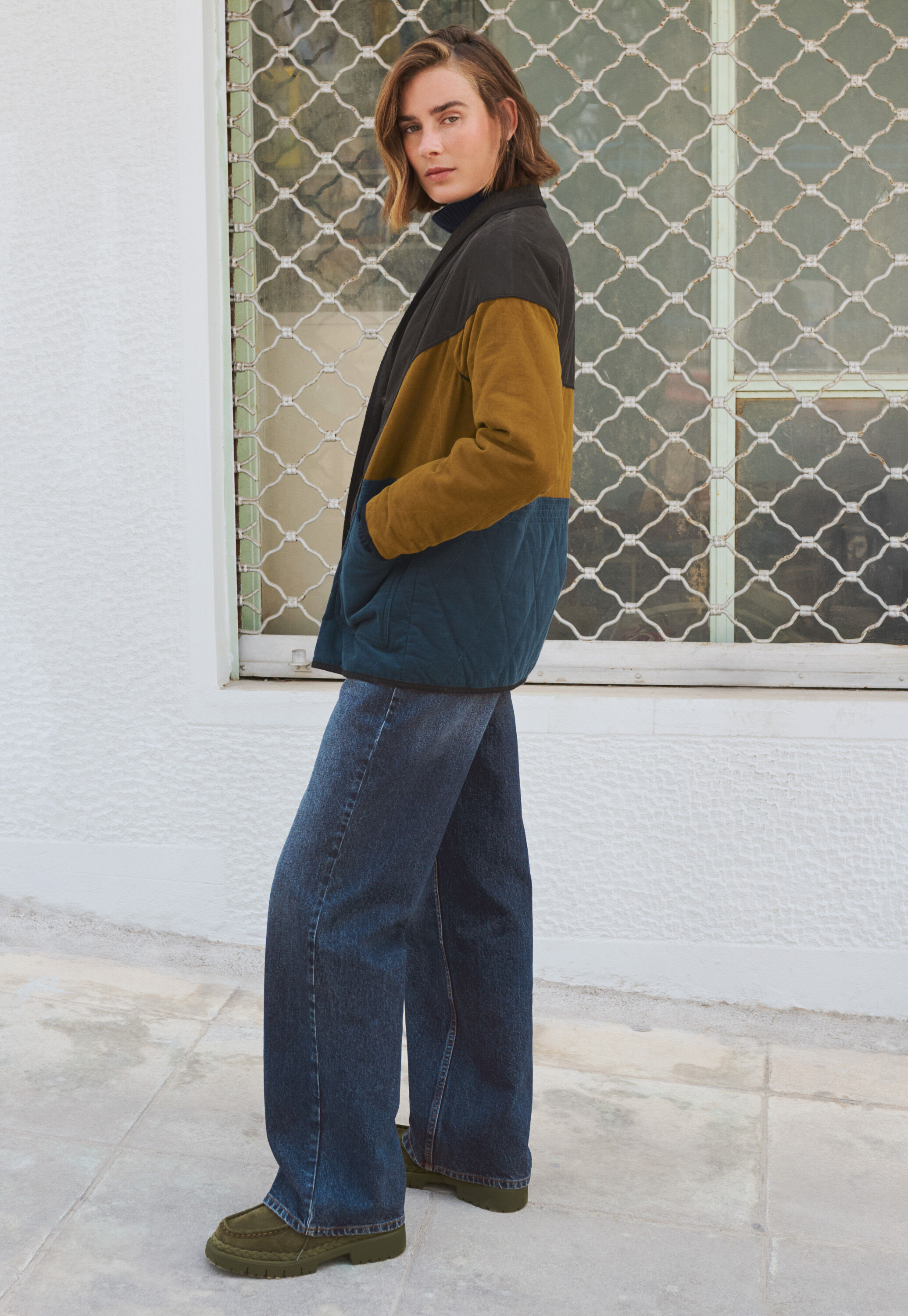Panelled cord coat