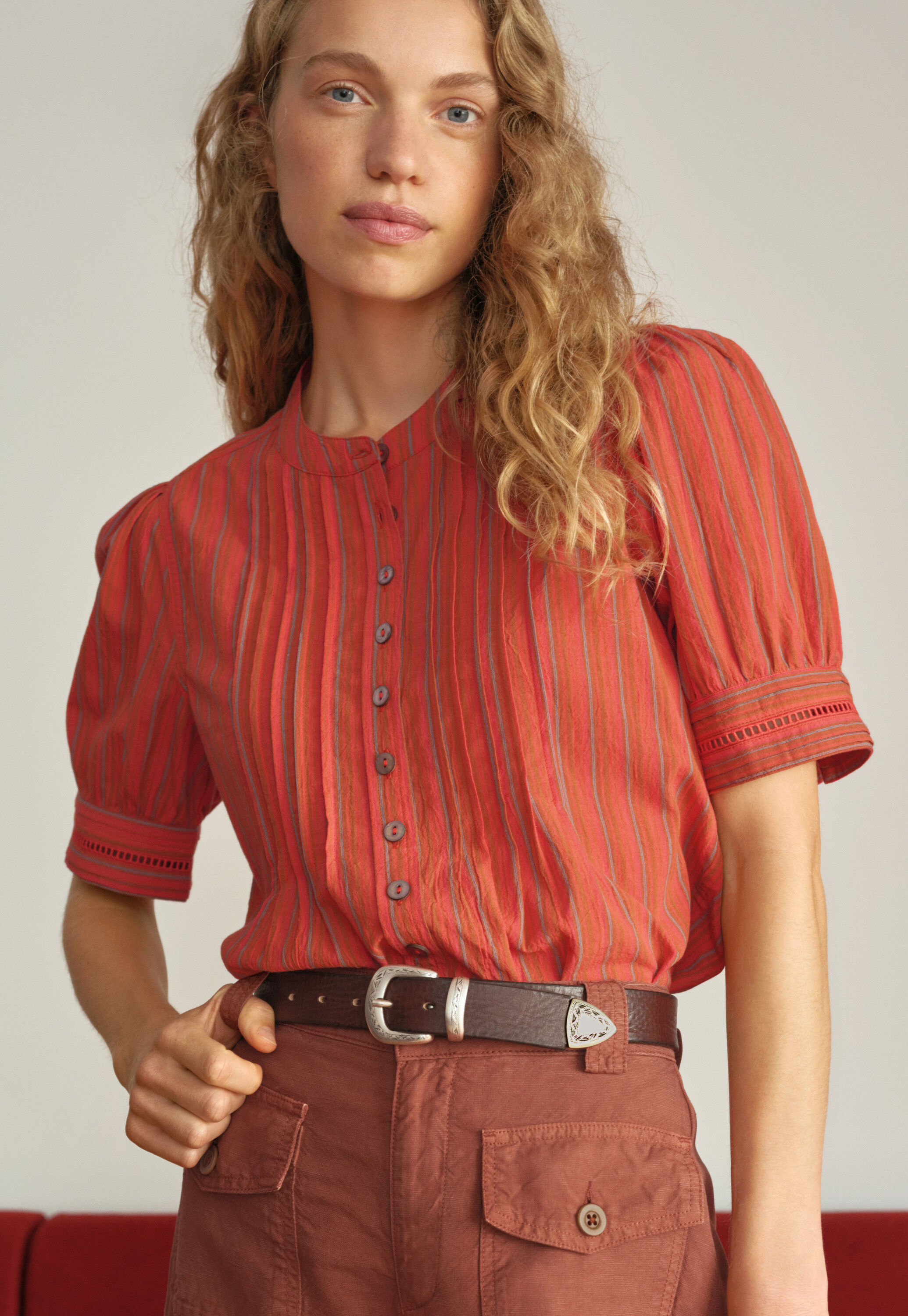 Striped short-sleeved blouse