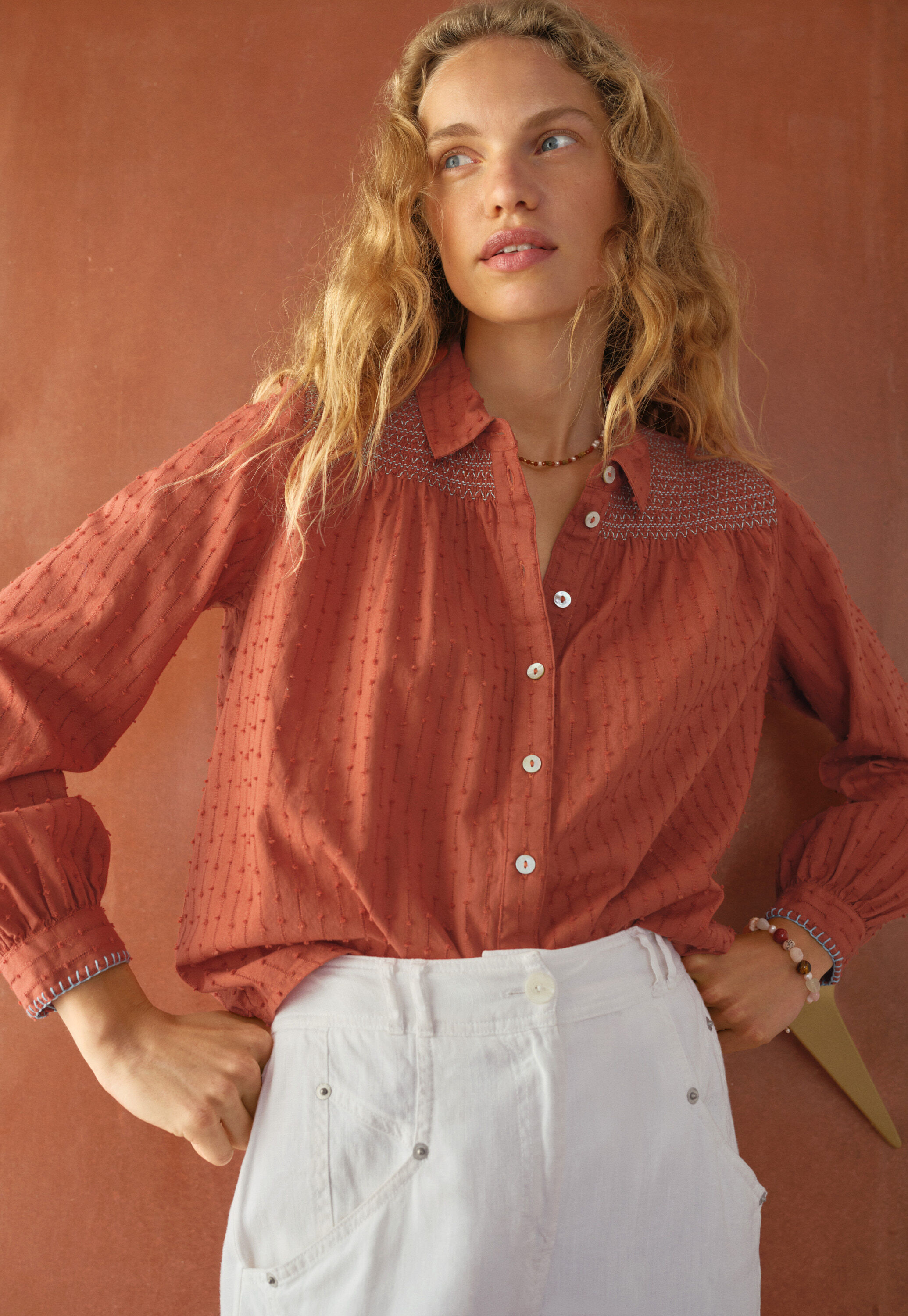 Shirring-detail shirt