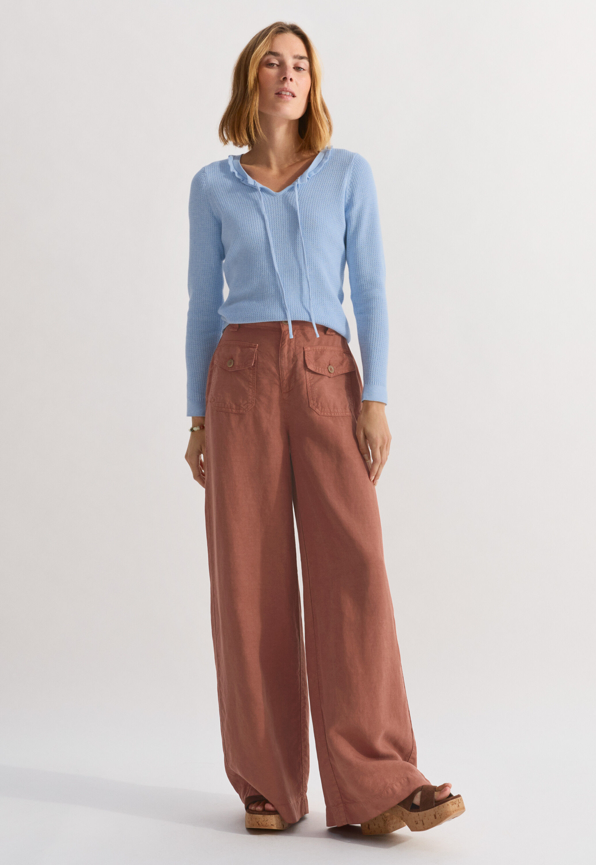Tie-front tuck-stitch sweater