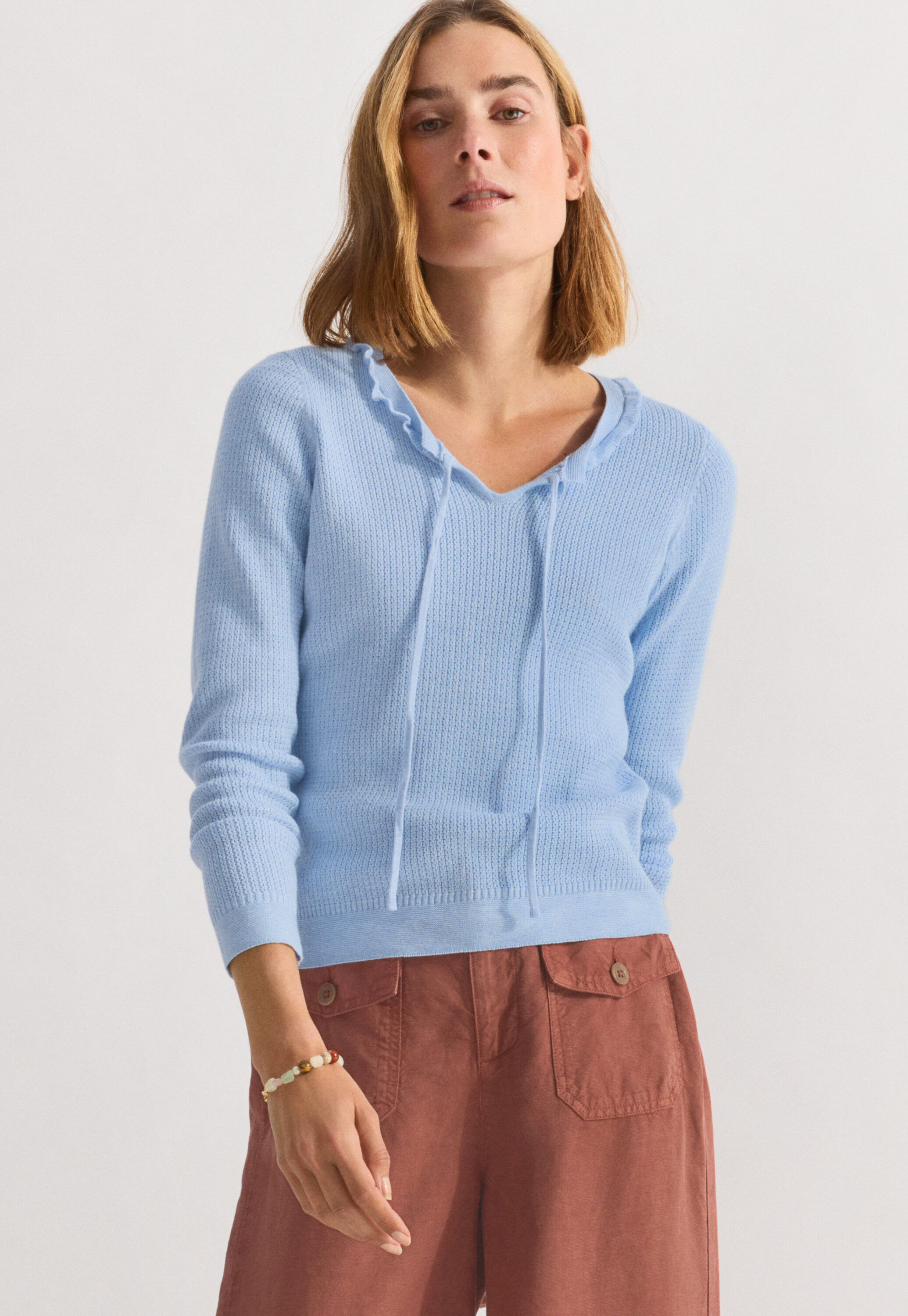 Tie-front tuck-stitch sweater