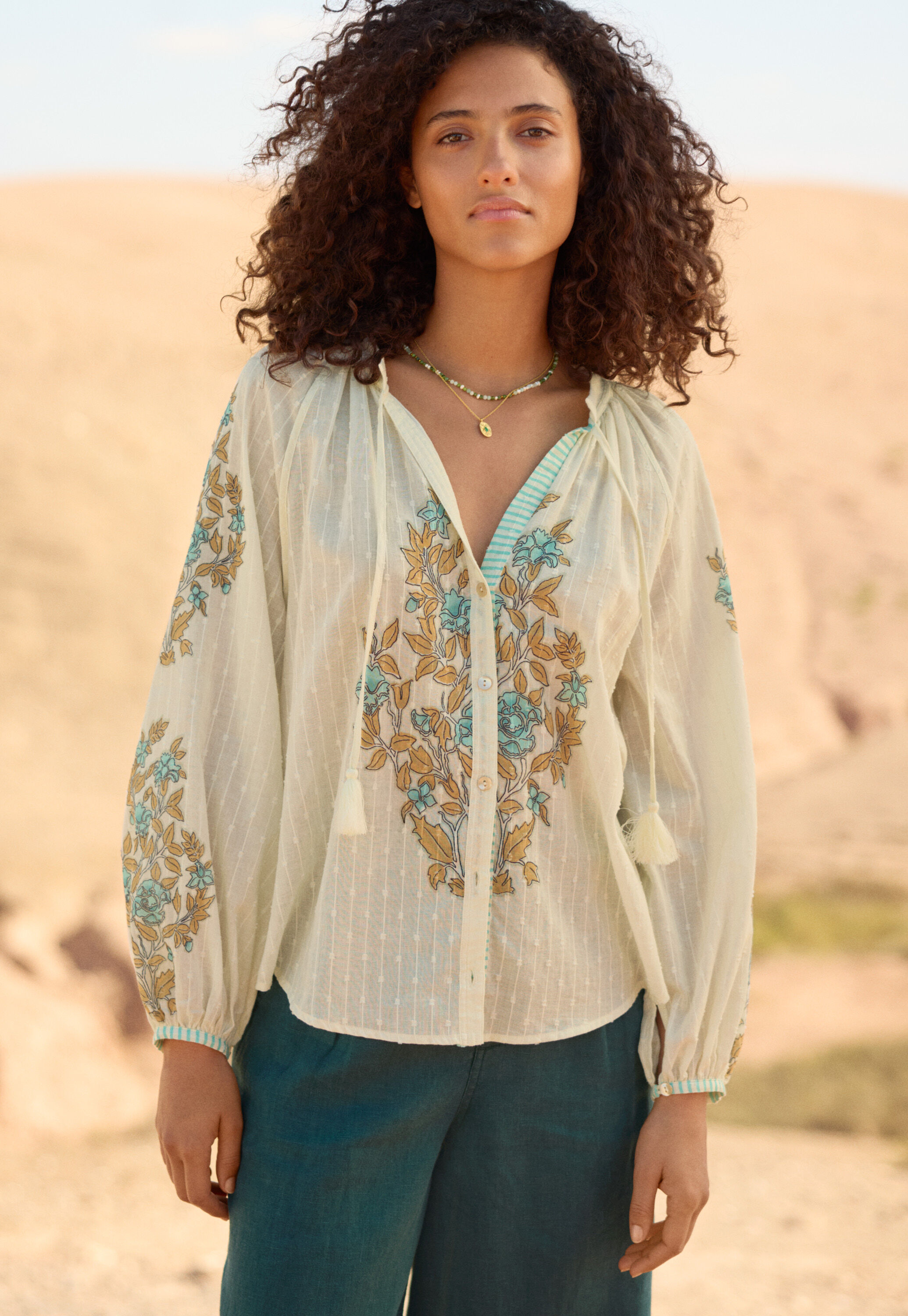Printed notch-neck blouse