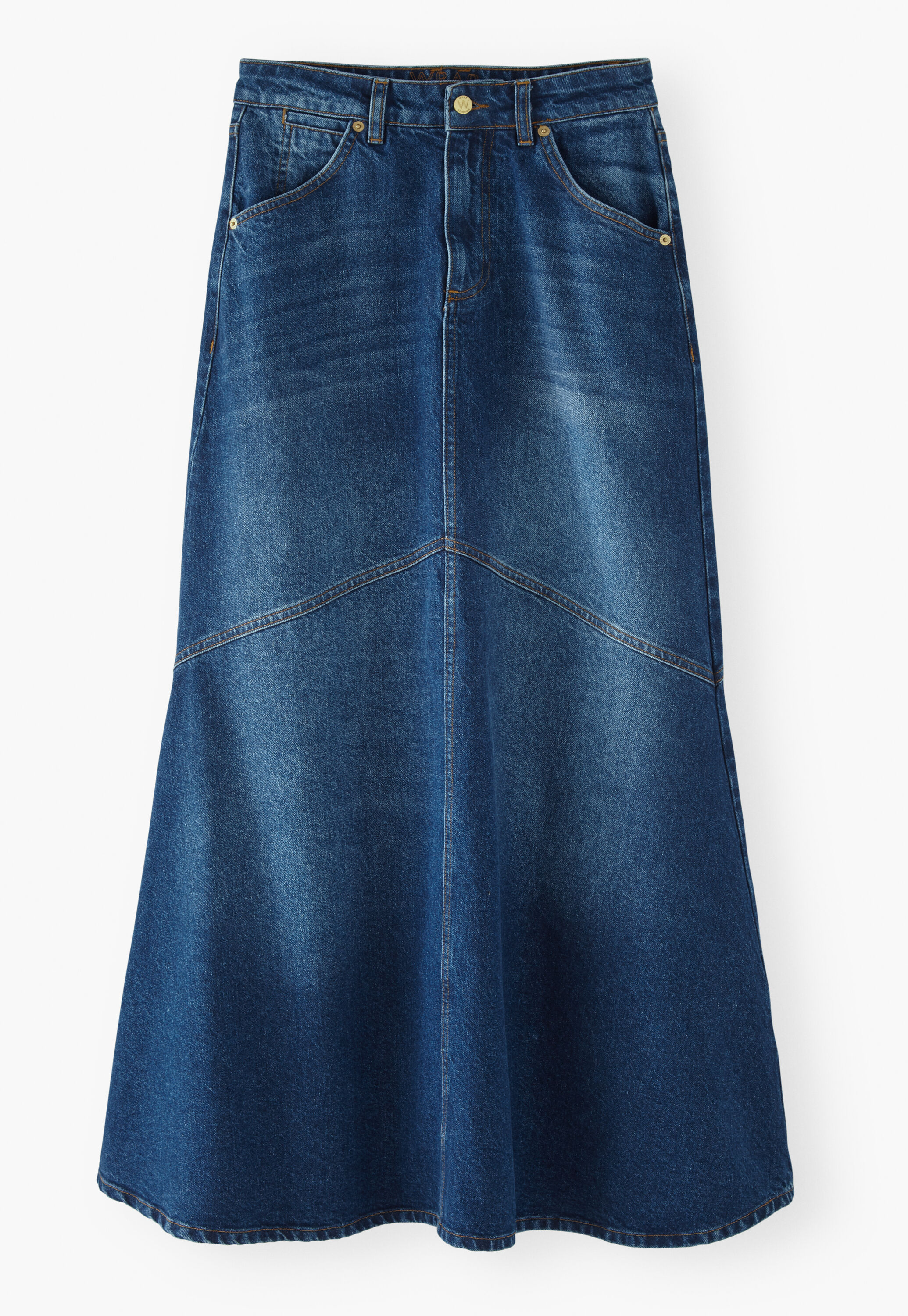 Flared denim maxi-skirt