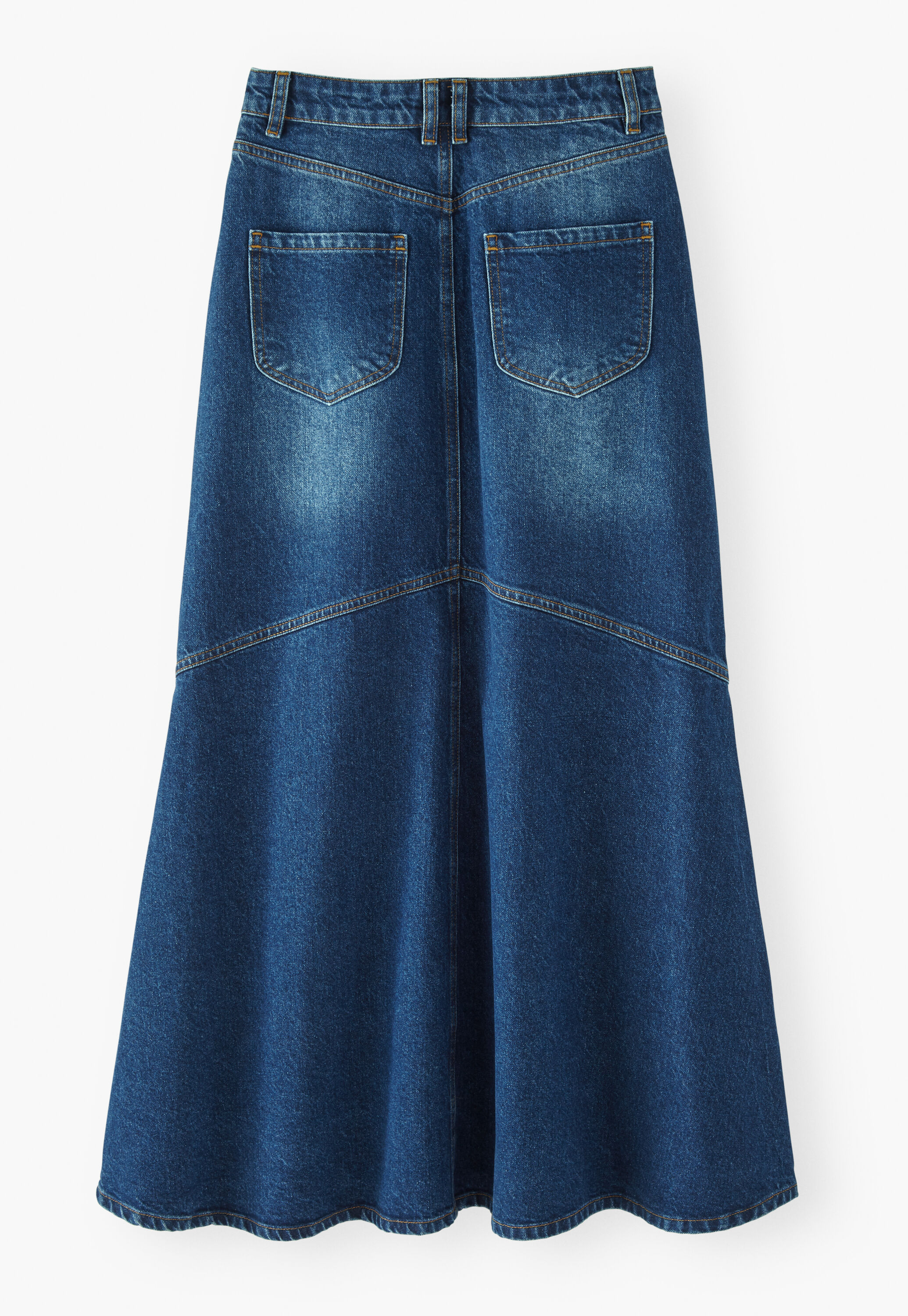 Flared denim maxi-skirt