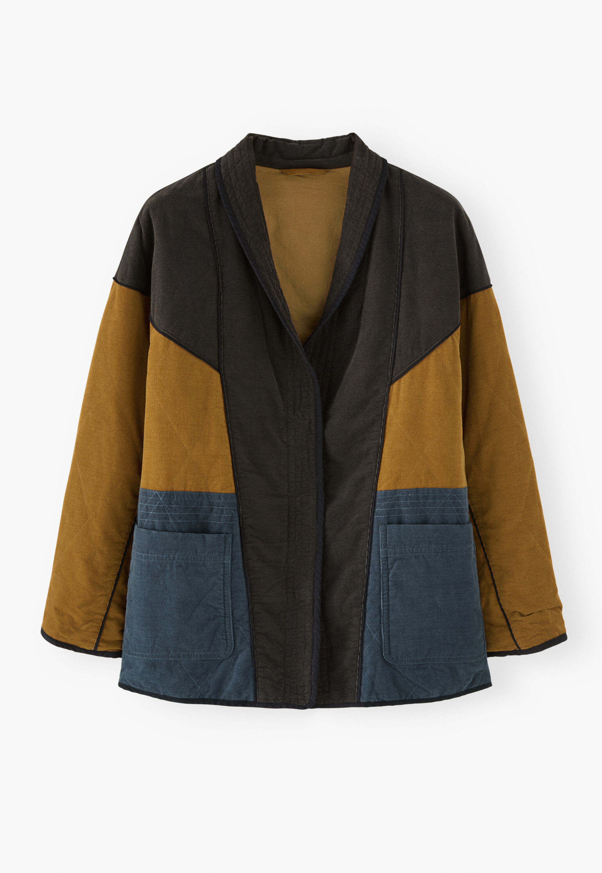 Panelled cord coat