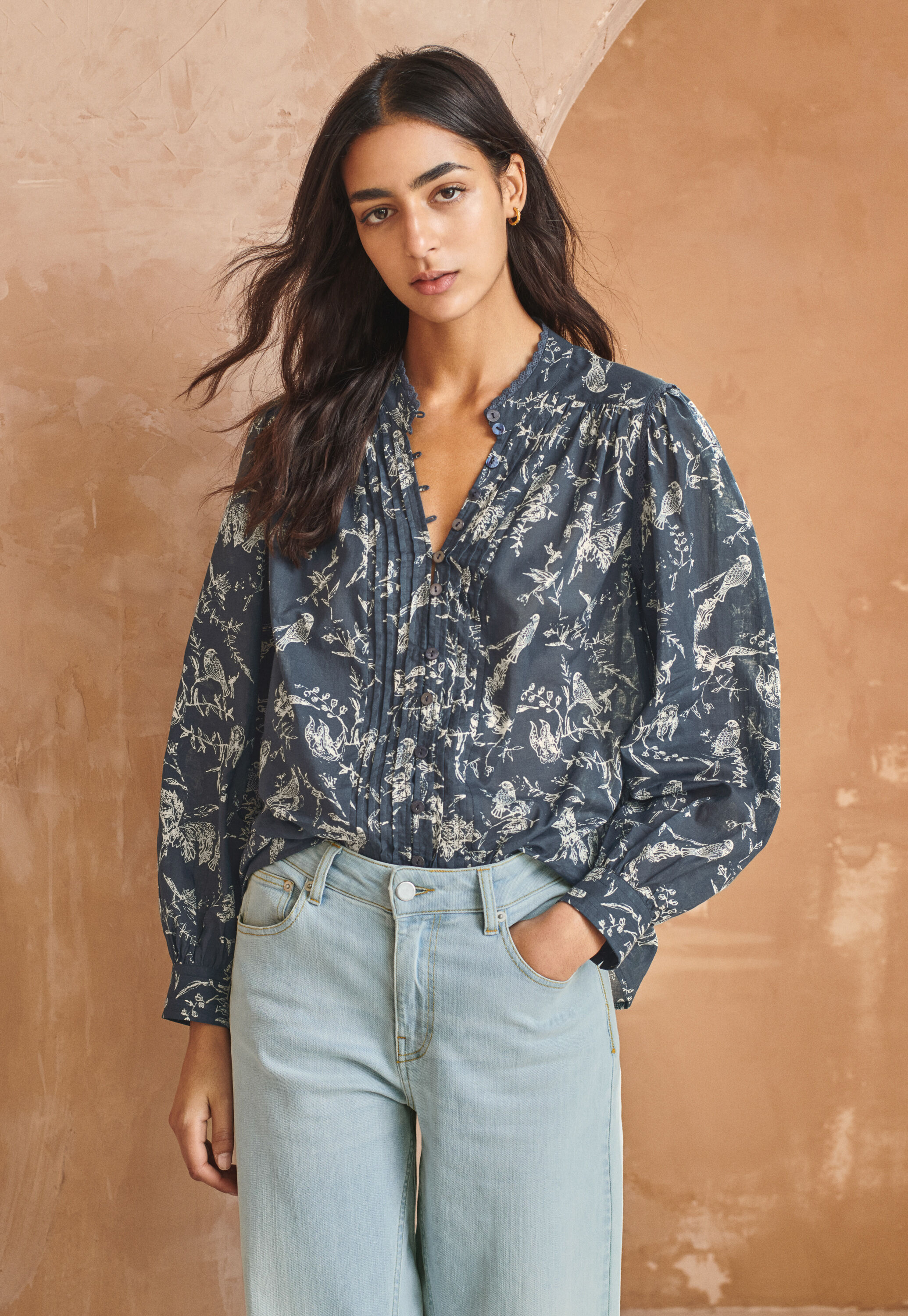 Printed peasant blouse