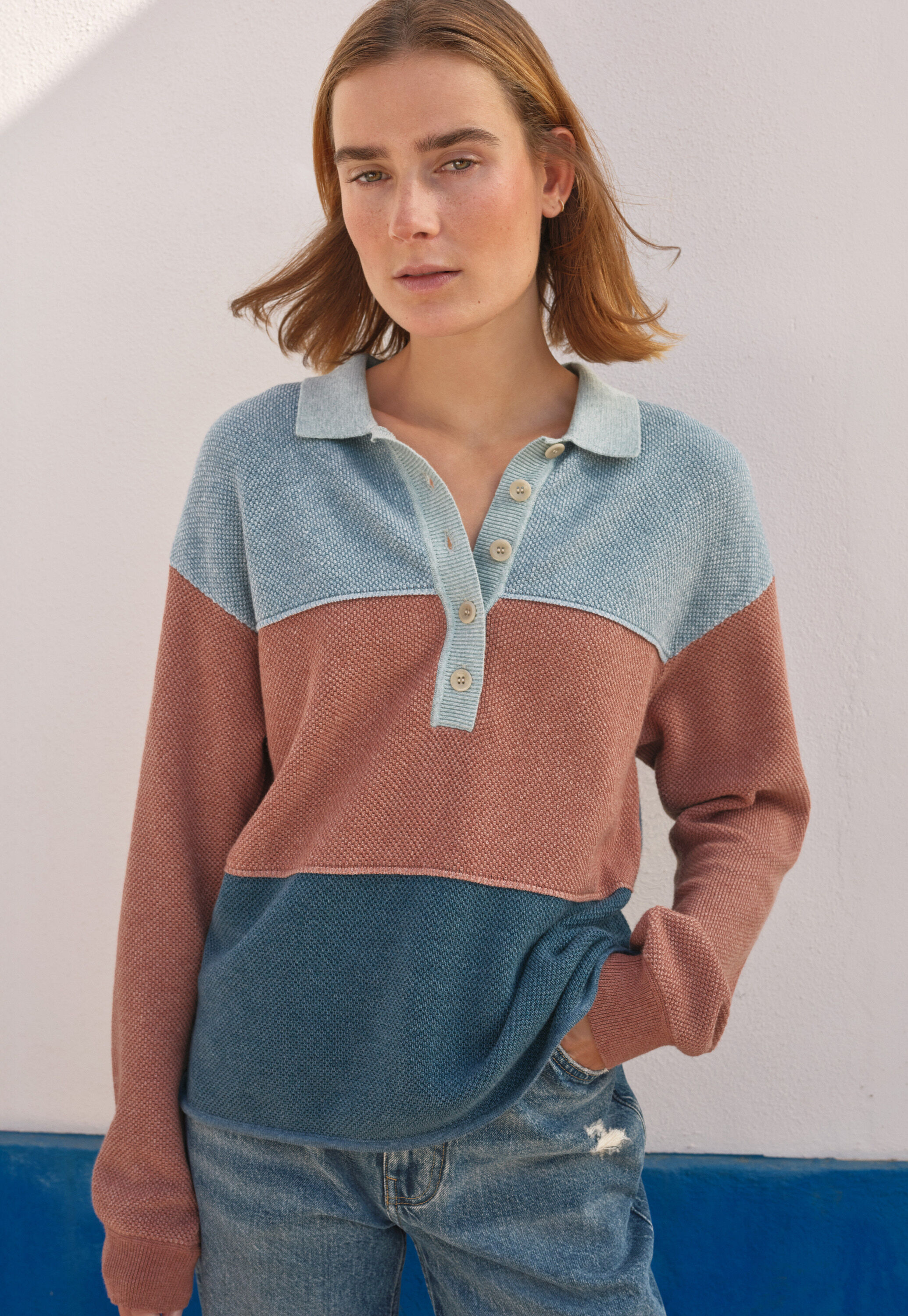 Piqu&eacute; striped rugby sweater